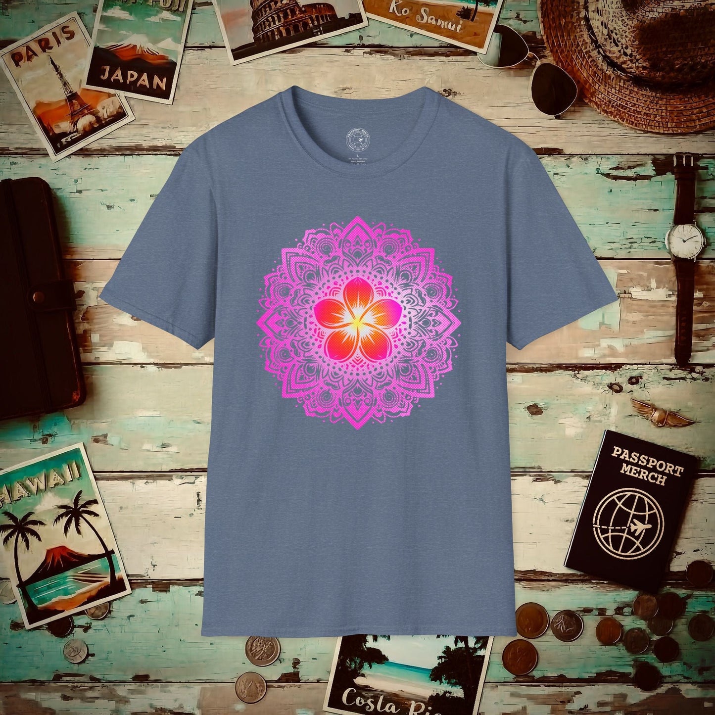 Hawaiian Plumeria Mandala T-Shirt Heather Indigo / S