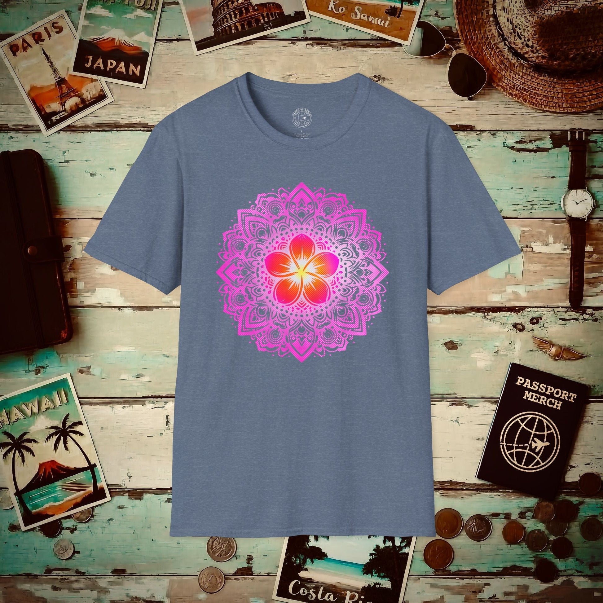 Hawaiian Plumeria Mandala T-Shirt Heather Indigo / S