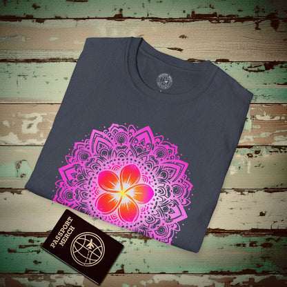 Hawaiian Plumeria Mandala T-Shirt Heather Navy / S