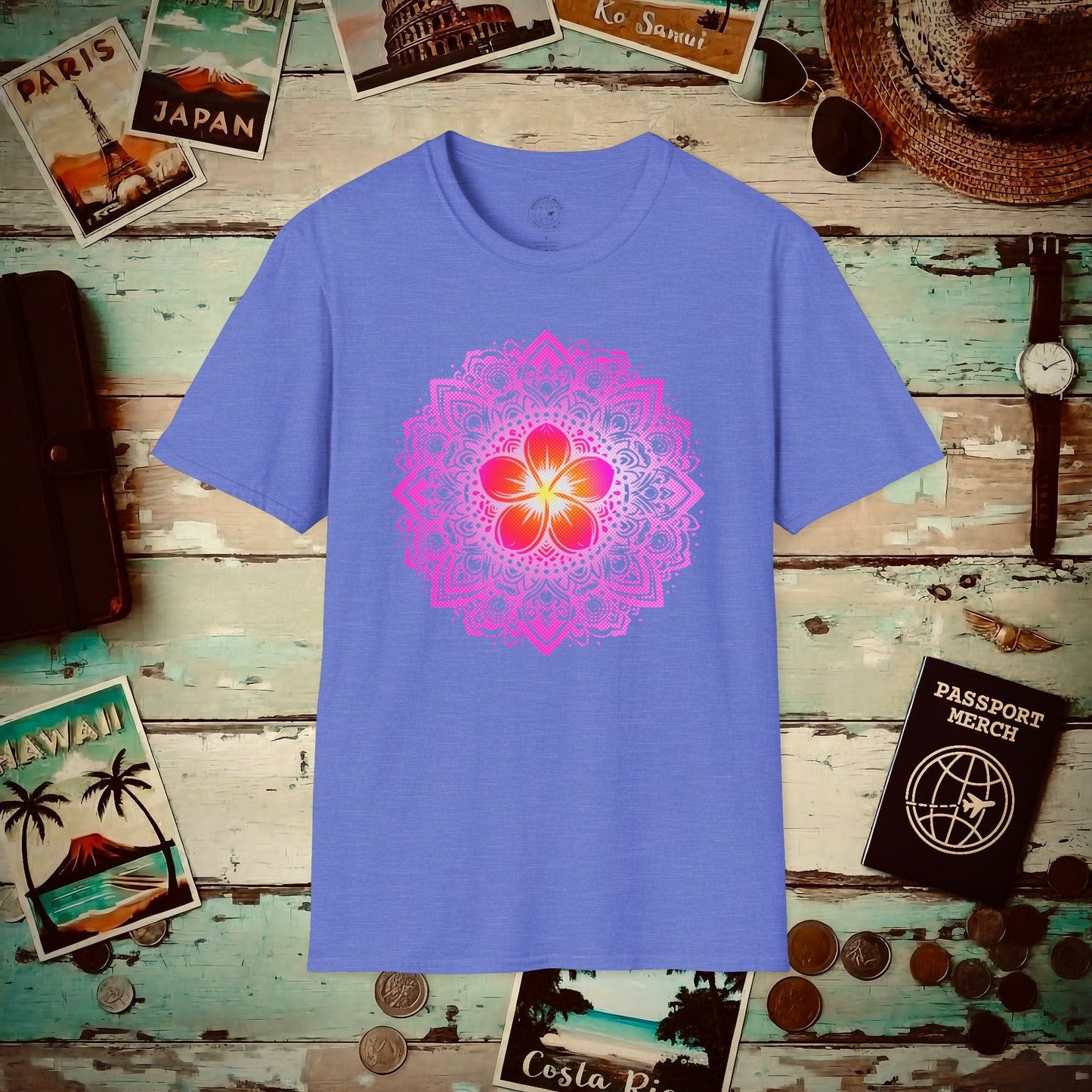 Hawaiian Plumeria Mandala T-Shirt Heather Royal / S