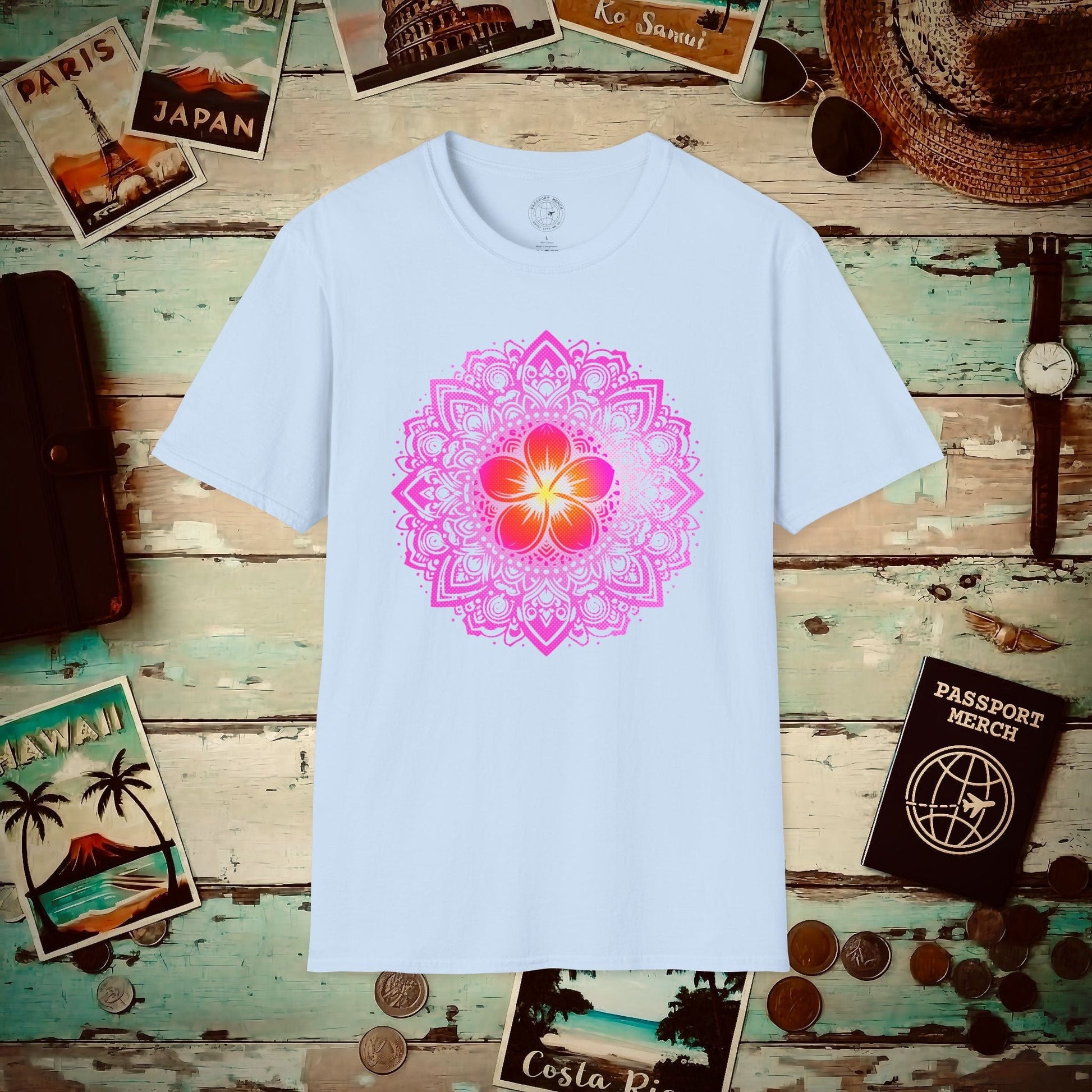 Hawaiian Plumeria Mandala T-Shirt Light Blue / S