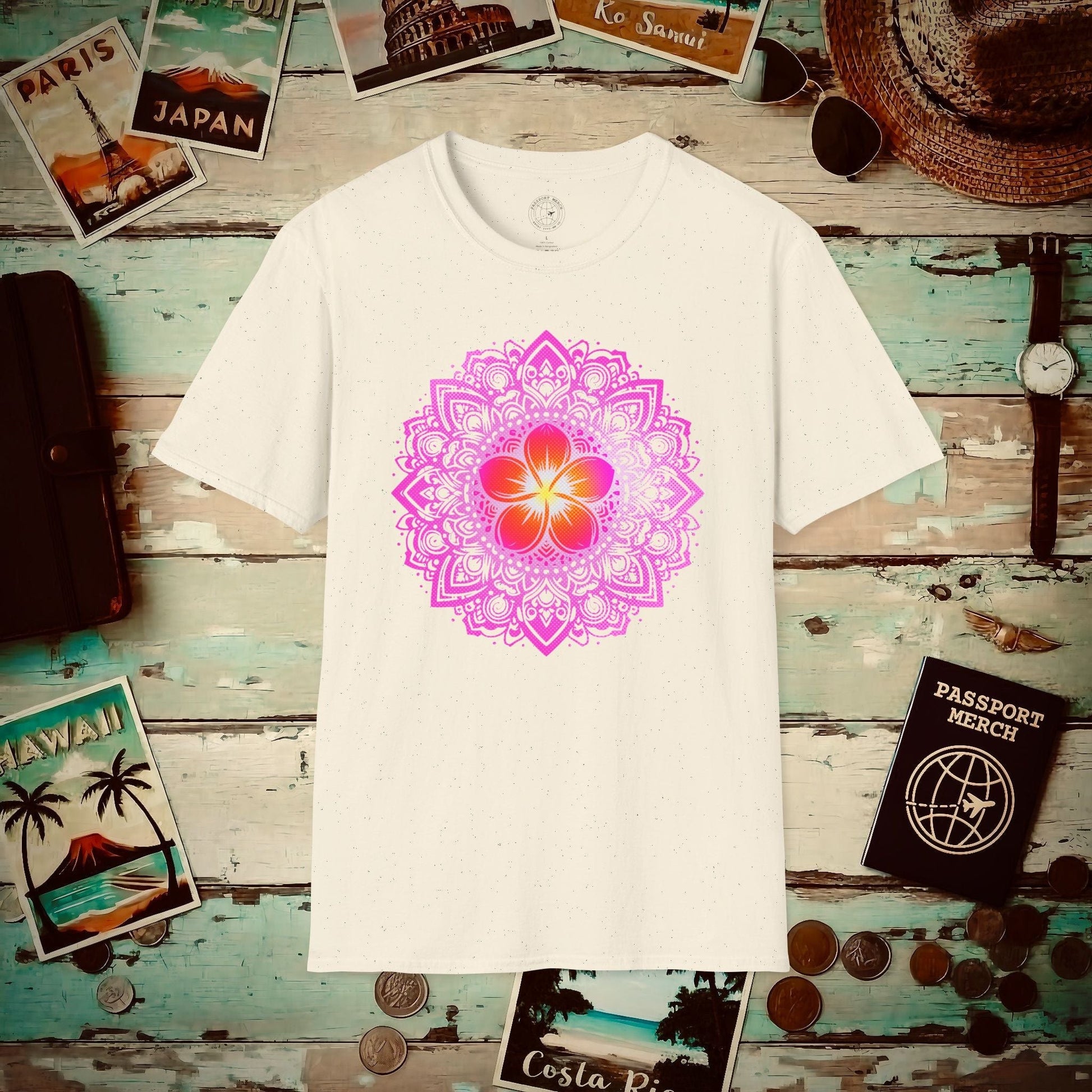 Hawaiian Plumeria Mandala T-Shirt Natural / S
