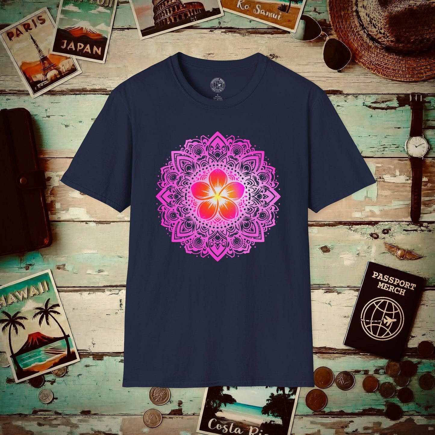 Hawaiian Plumeria Mandala T-Shirt Navy / S