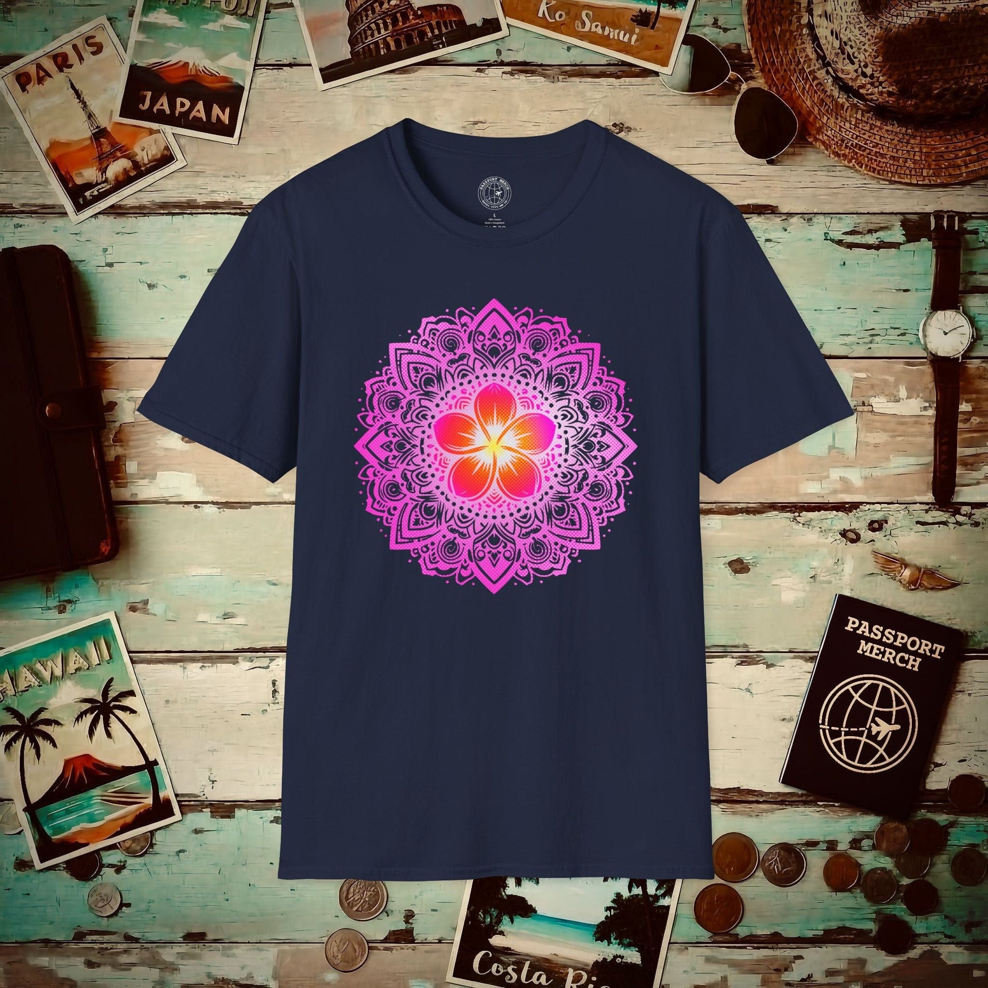 Hawaiian Plumeria Mandala T-Shirt Navy / S