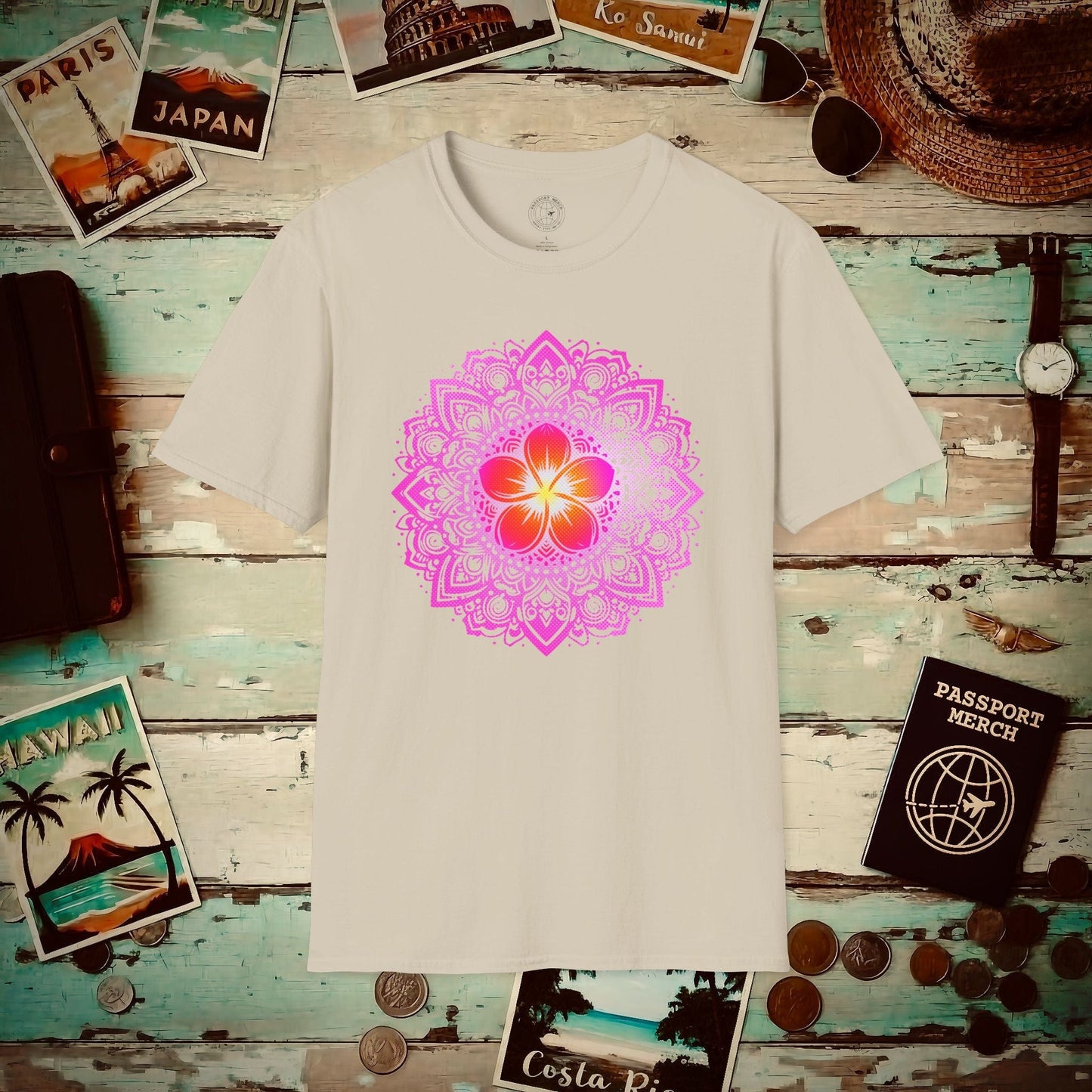 Hawaiian Plumeria Mandala T-Shirt Sand / S