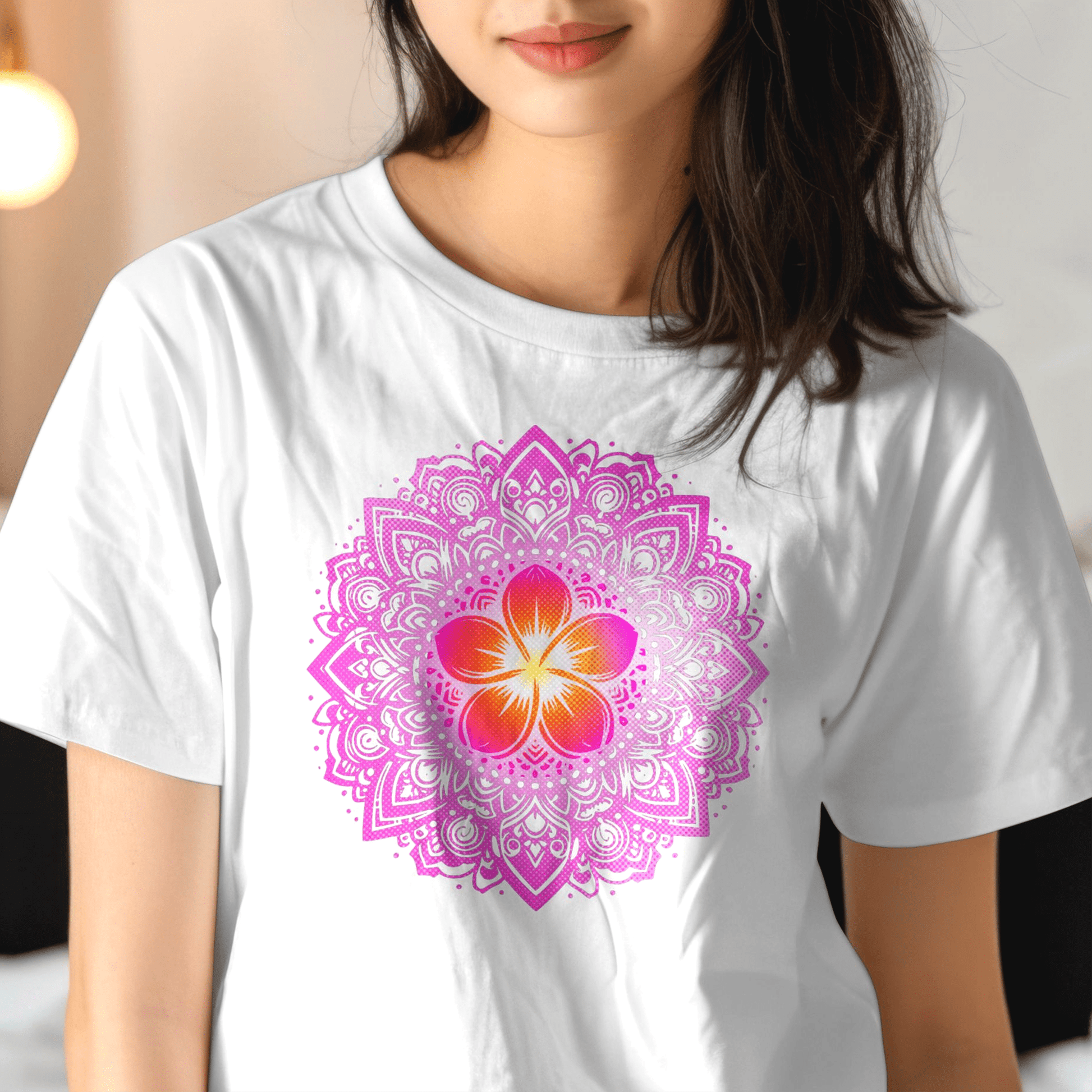 Hawaiian Plumeria Mandala T-Shirt White / S