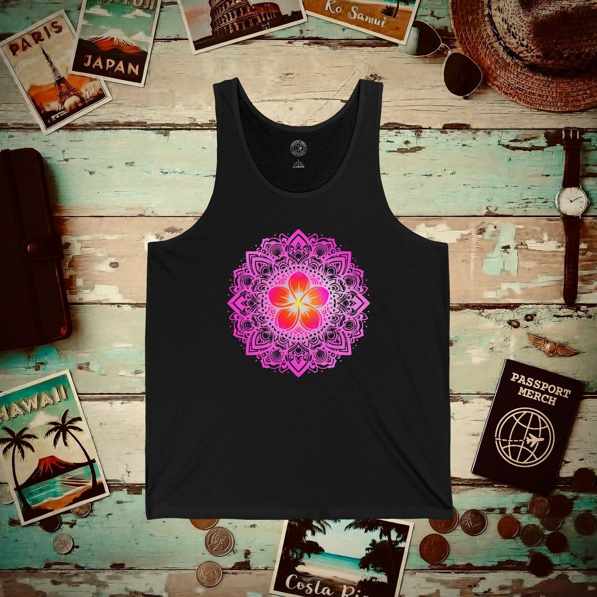 Hawaiian Plumeria Mandala Tank Top Black / XS