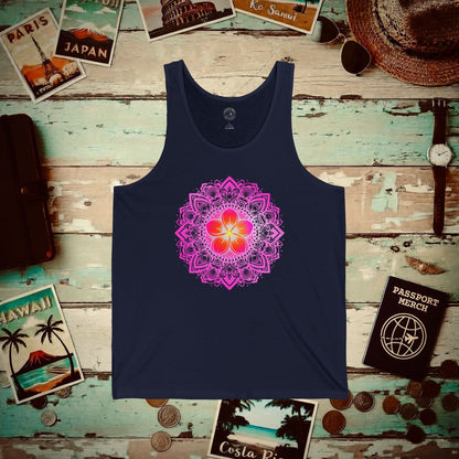 Hawaiian Plumeria Mandala Tank Top Navy / XS