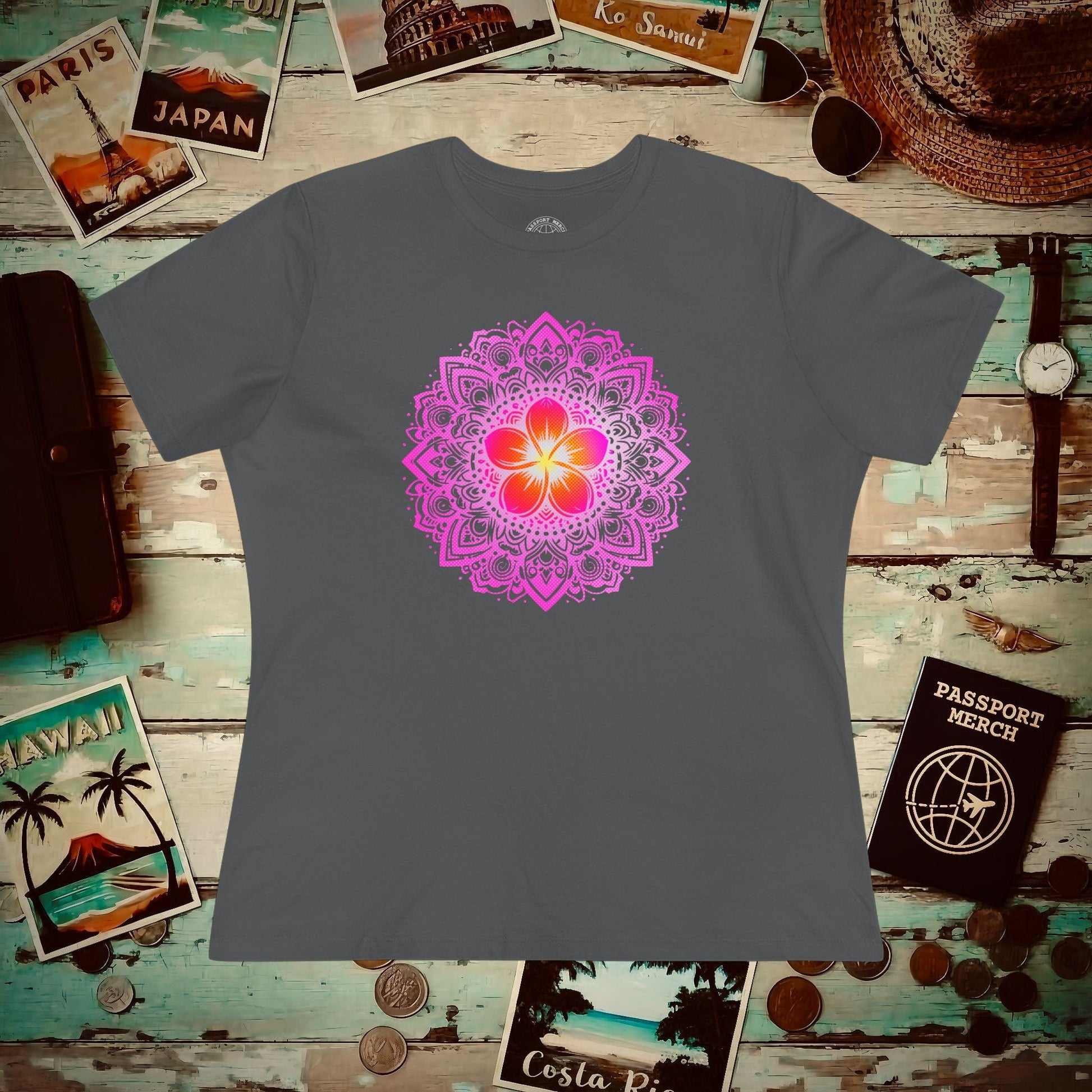 Hawaiian Plumeria Mandala, Womens Fit T-Shirt Asphalt / S