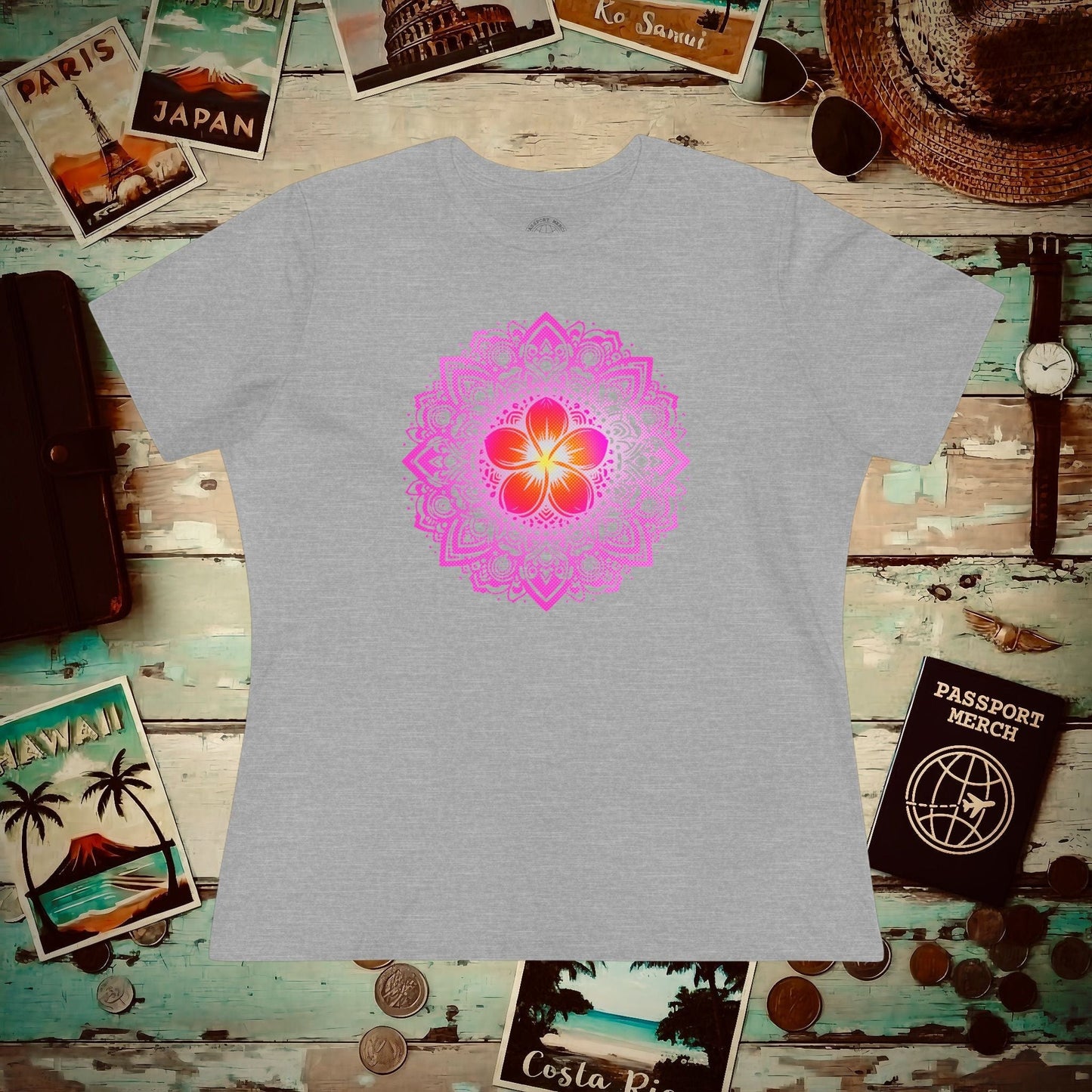 Hawaiian Plumeria Mandala, Womens Fit T-Shirt Athletic Heather / S