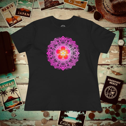 Hawaiian Plumeria Mandala, Womens Fit T-Shirt Black / S