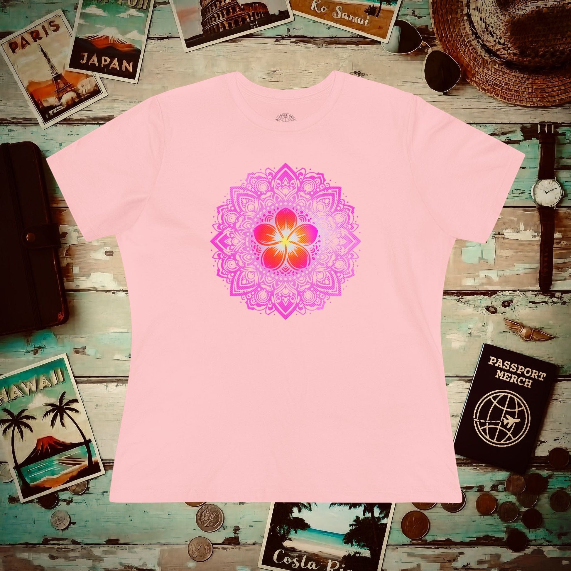 Hawaiian Plumeria Mandala, Womens Fit T-Shirt Pink / S