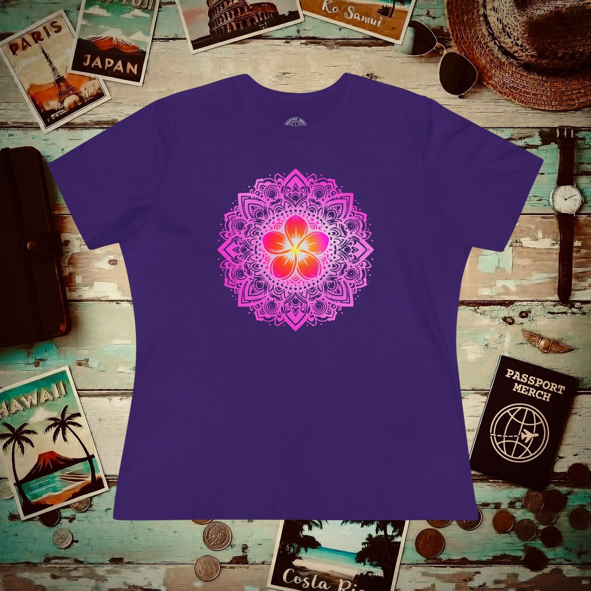 Hawaiian Plumeria Mandala, Womens Fit T-Shirt Team Purple / S