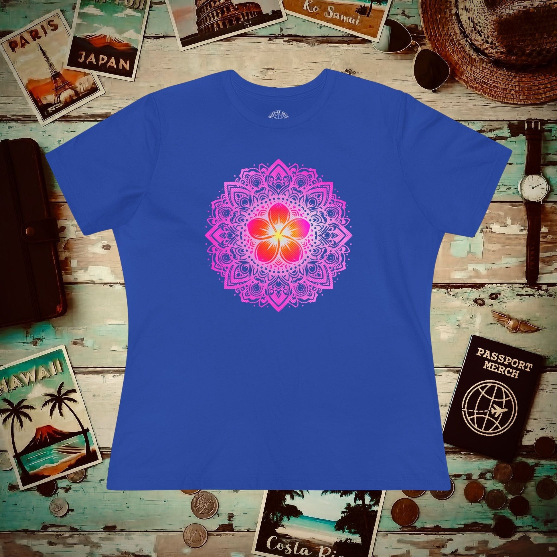 Hawaiian Plumeria Mandala, Womens Fit T-Shirt True Royal / S