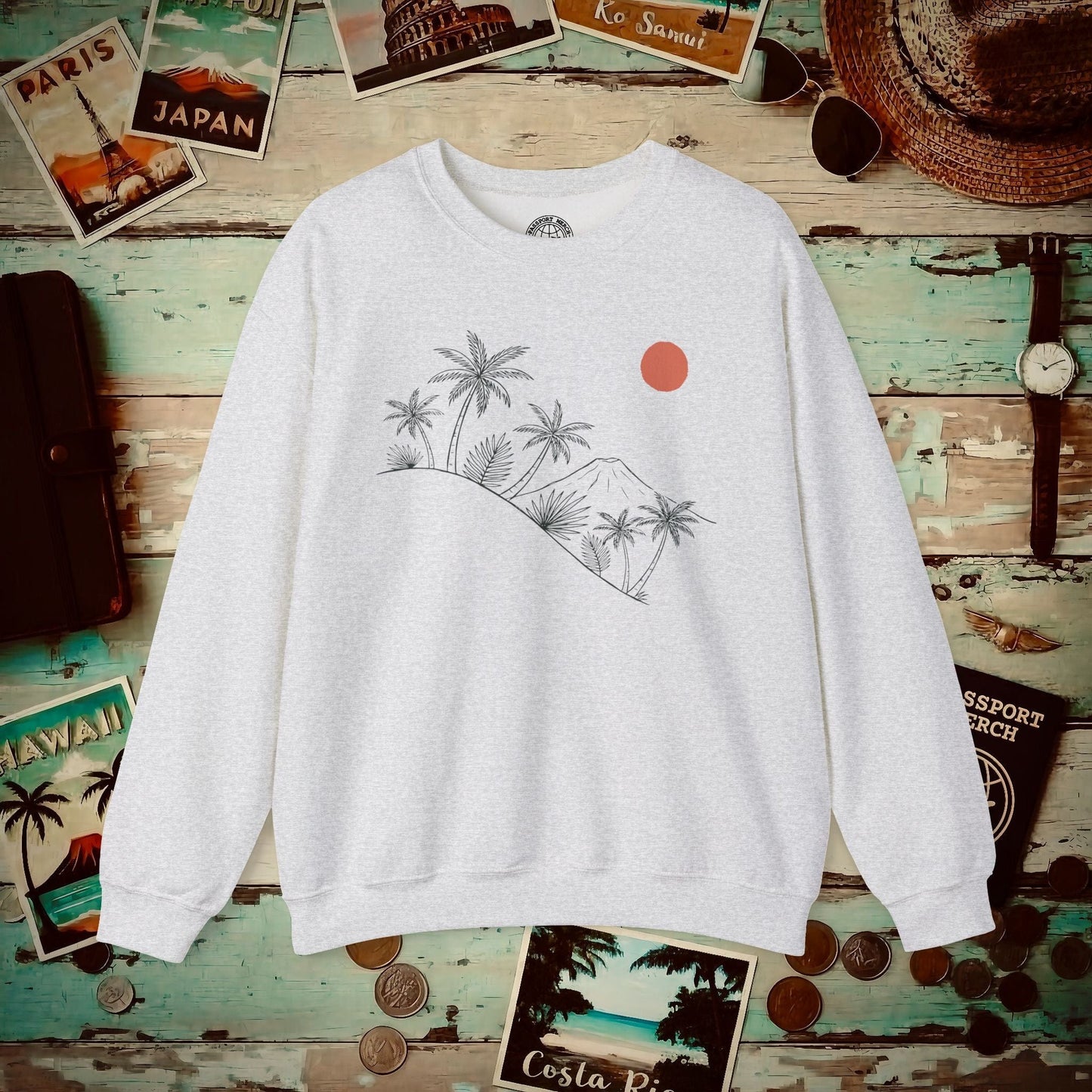 Hawaiian Sunrise Line Art, Hawaii Crewneck Ash / S