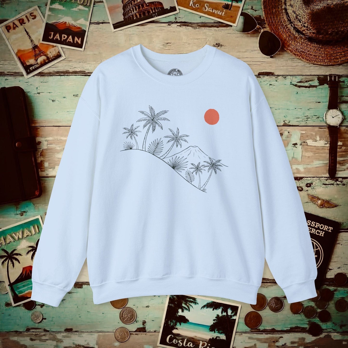 Hawaiian Sunrise Line Art, Hawaii Crewneck Light Blue / S