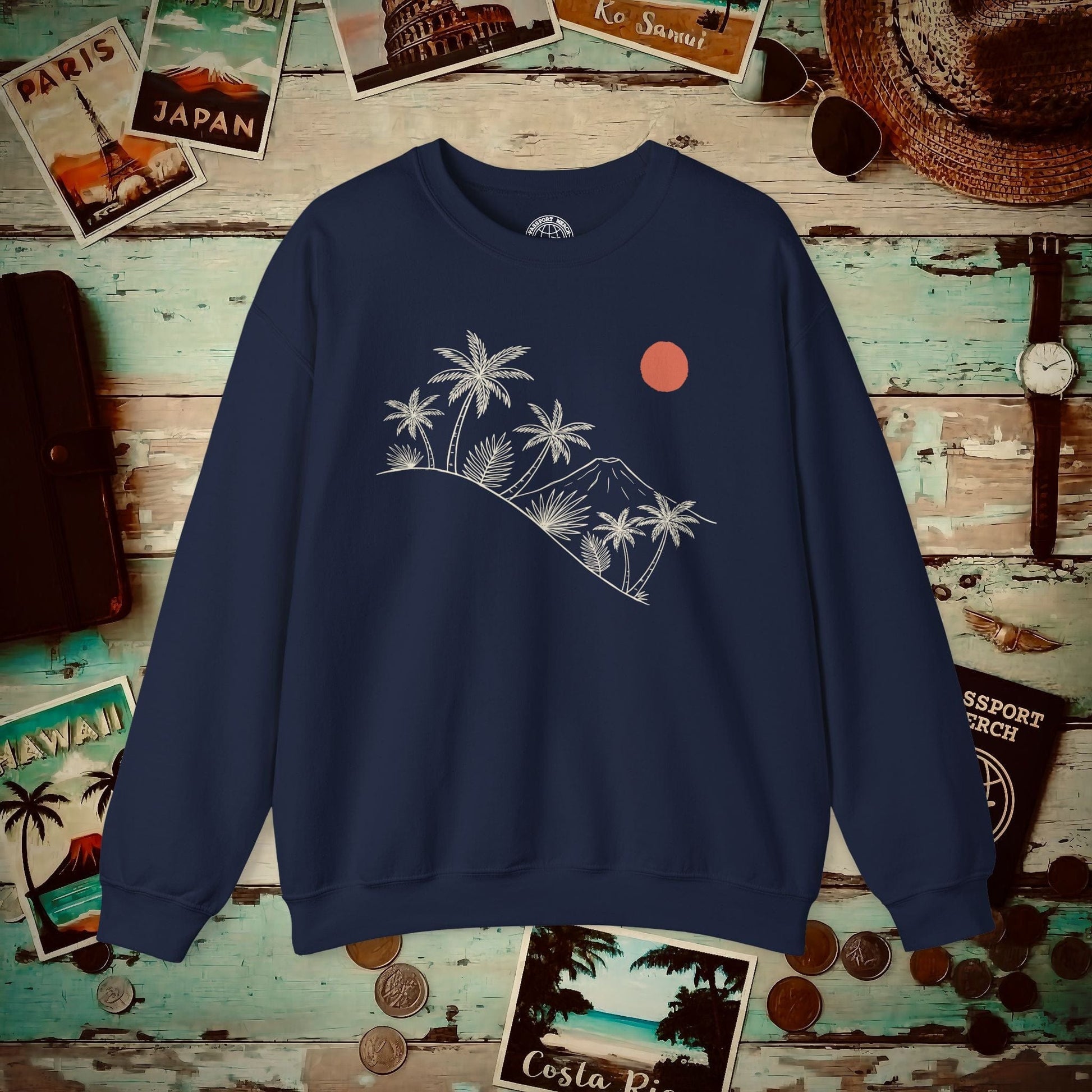 Hawaiian Sunrise Line Art, Hawaii Crewneck Navy / S
