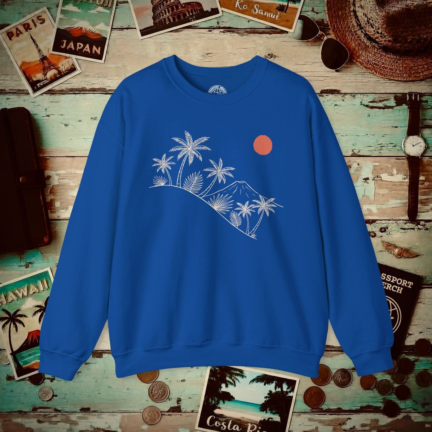 Hawaiian Sunrise Line Art, Hawaii Crewneck Royal / S