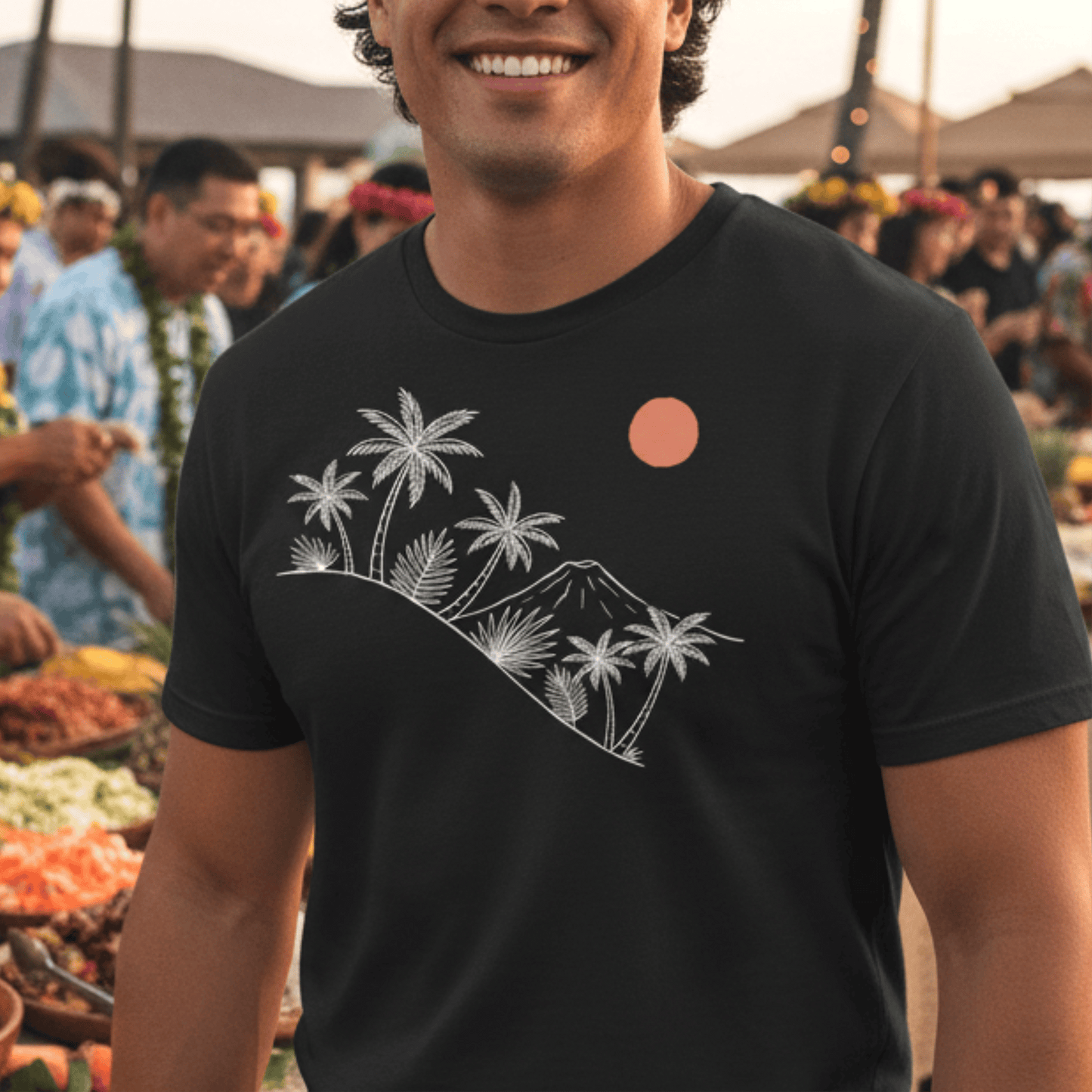 Hawaiian Sunrise Line Art T-Shirt Black / S