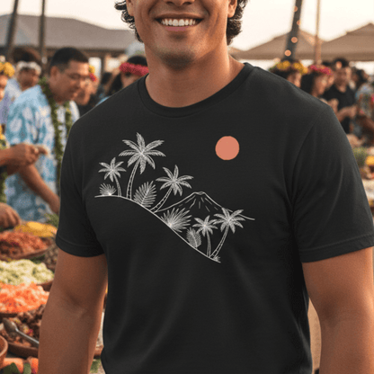 Hawaiian Sunrise Line Art T-Shirt Black / S
