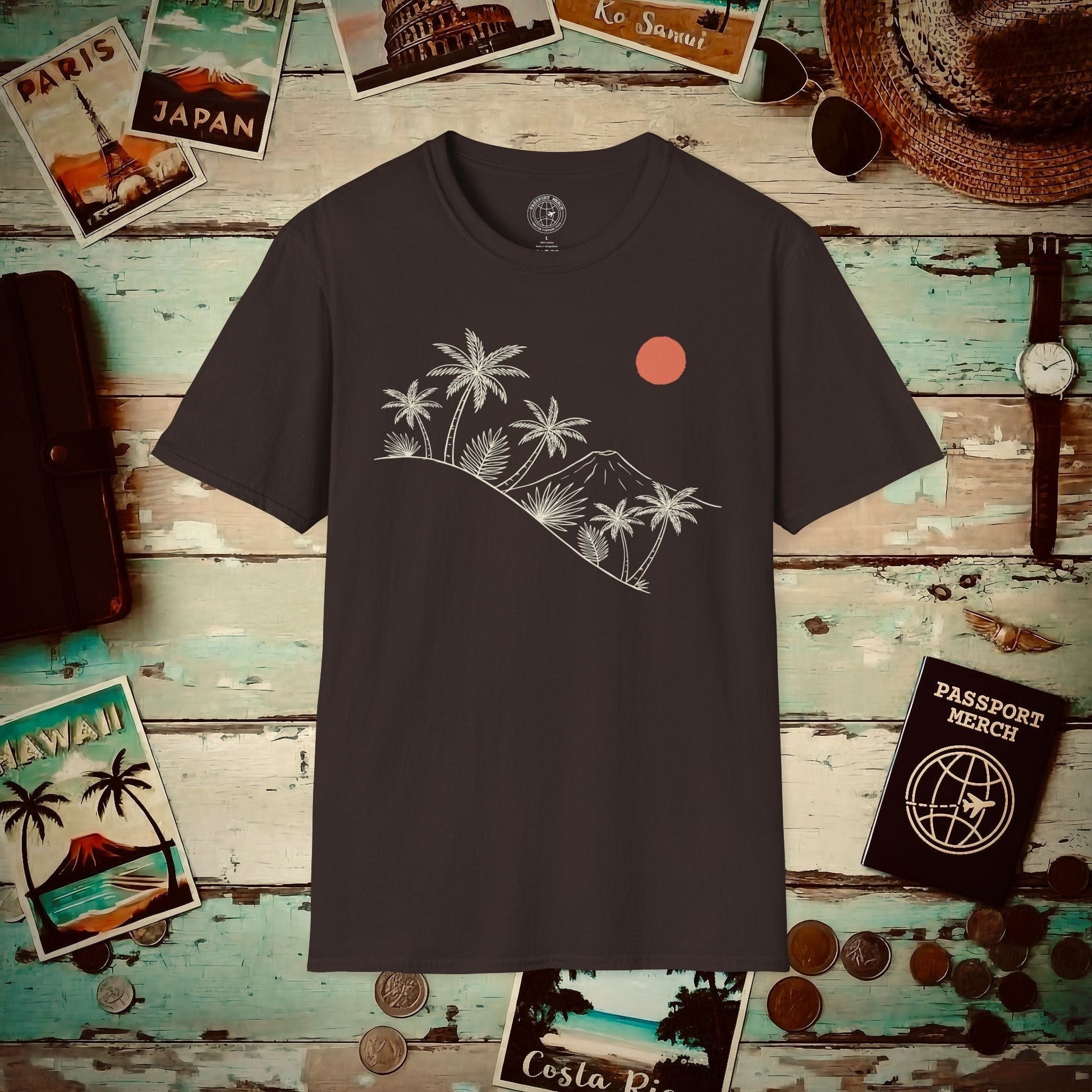 Hawaiian Sunrise Line Art T-Shirt Dark Chocolate / S