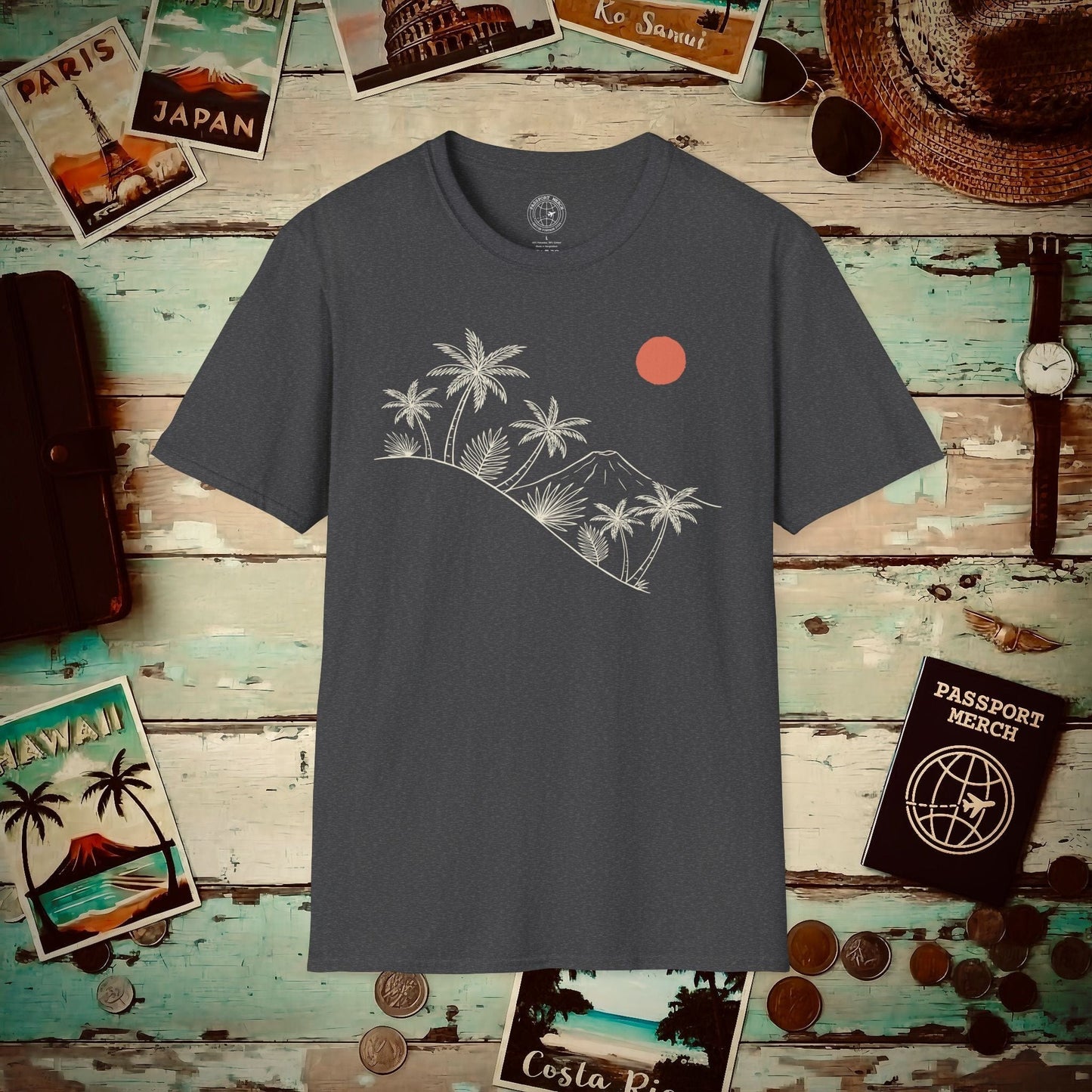 Hawaiian Sunrise Line Art T-Shirt Dark Heather / S