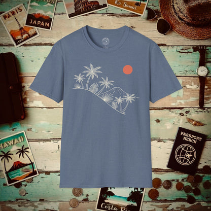 Hawaiian Sunrise Line Art T-Shirt Heather Indigo / S