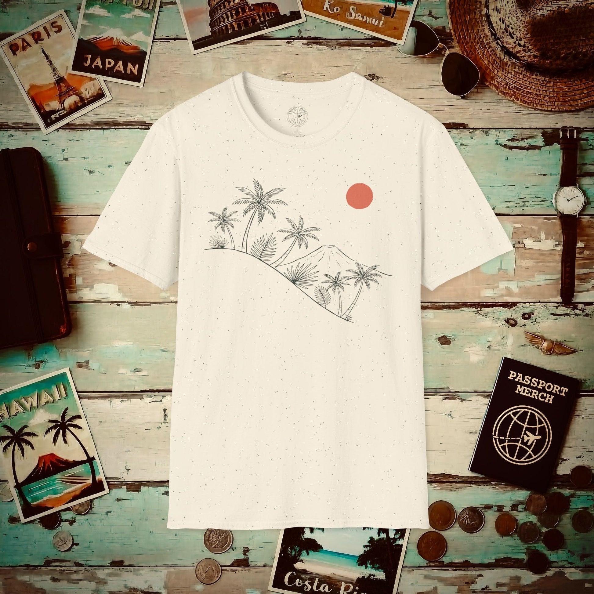 Hawaiian Sunrise Line Art T-Shirt Natural / S