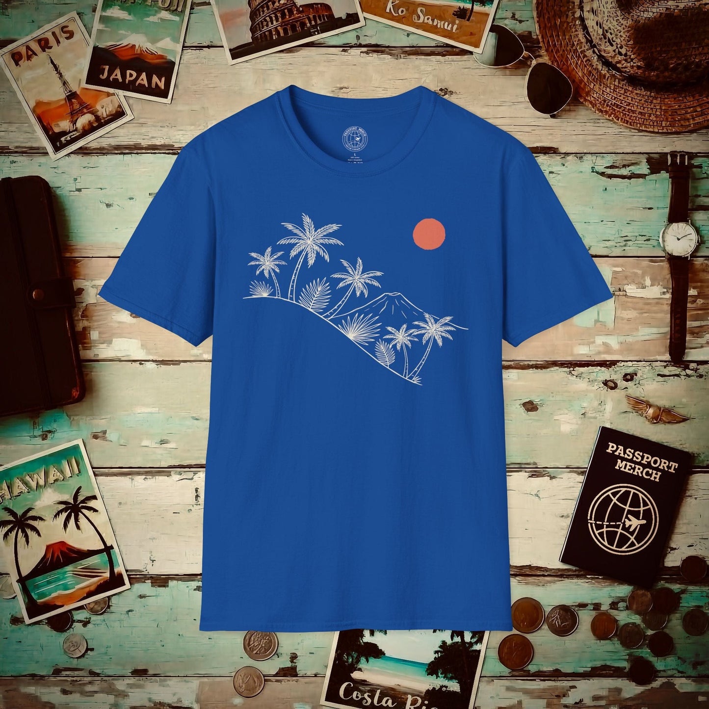 Hawaiian Sunrise Line Art T-Shirt Royal / S