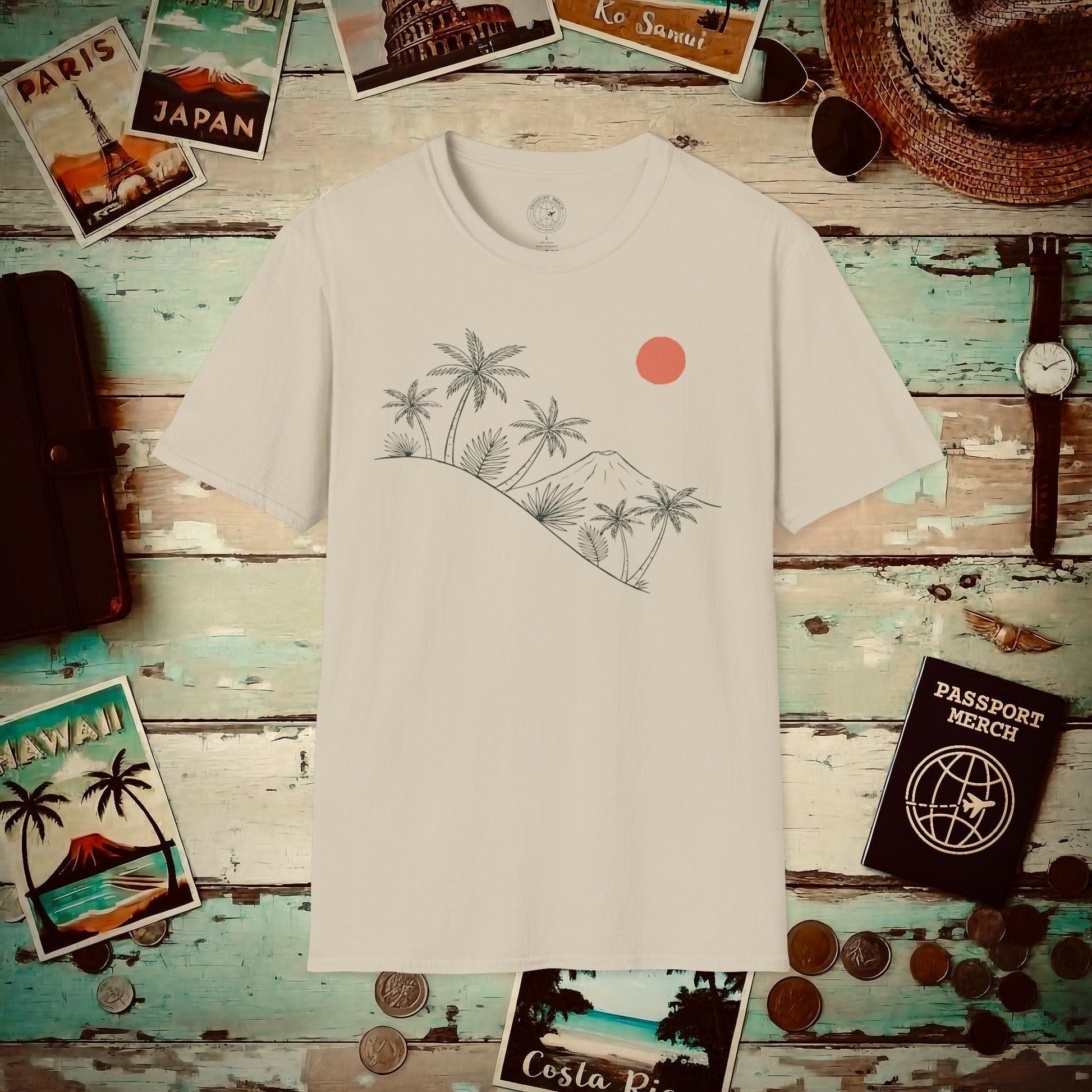 Hawaiian Sunrise Line Art T-Shirt Sand / S