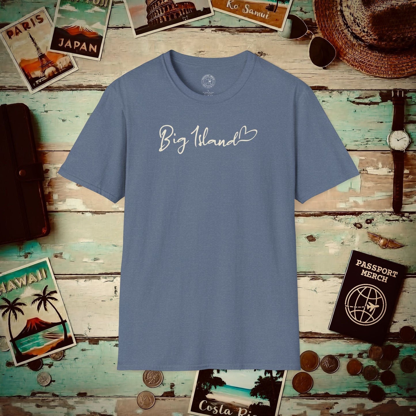 Heart Signature (Islands Edition), Big Island, Hawaii T-Shirt Heather Indigo / S