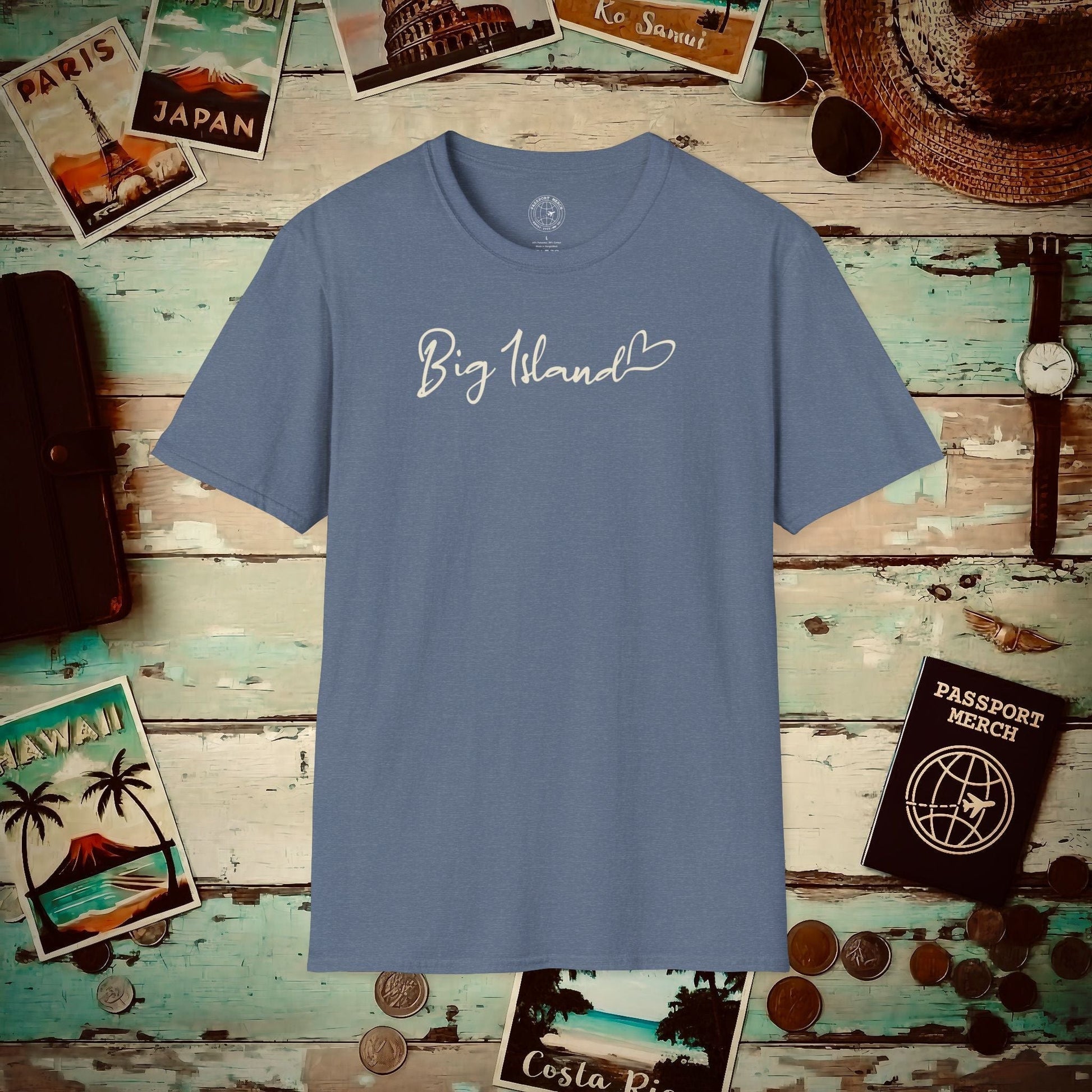 Heart Signature (Islands Edition), Big Island, Hawaii T-Shirt Heather Indigo / S