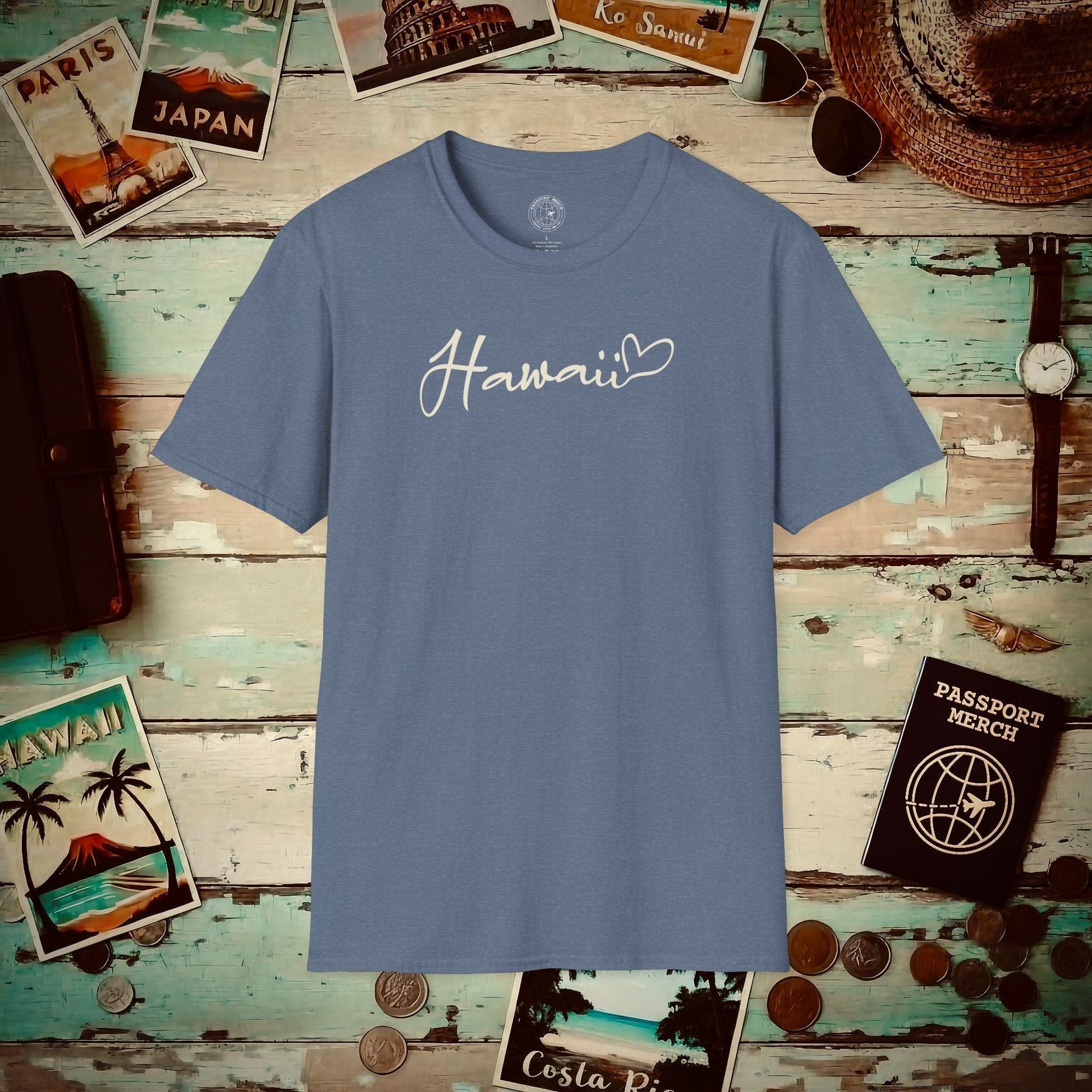 Heart Signature (Islands Edition), Hawaii T-Shirt Heather Indigo / S