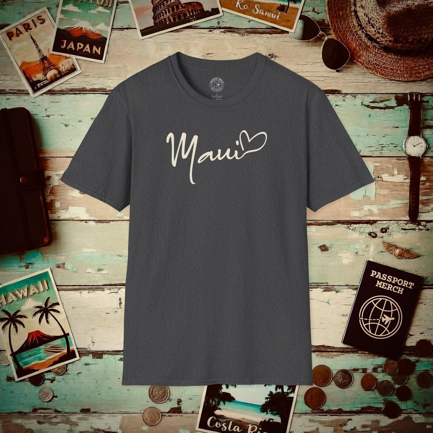 Heart Signature (Islands Edition), Maui, Hawaii T-Shirt Dark Heather / S