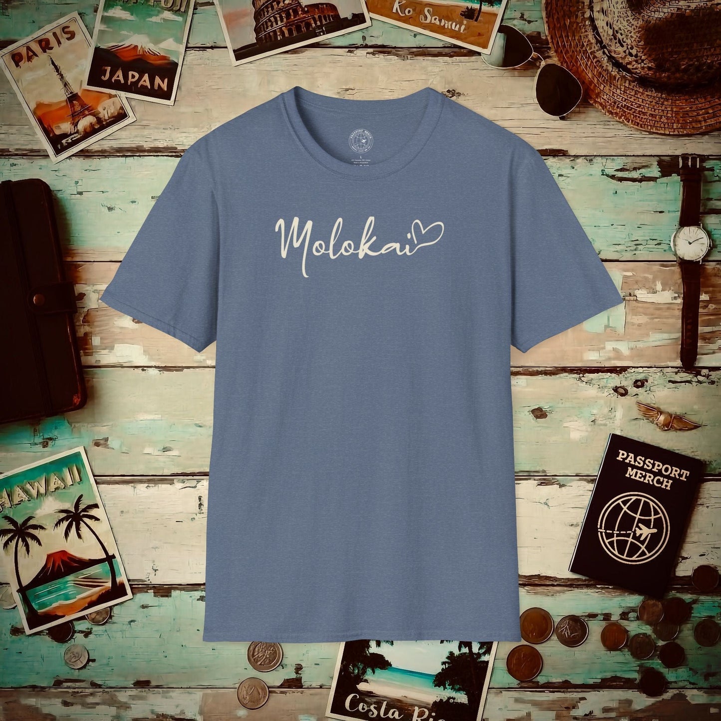 Heart Signature (Islands Edition), Molokai, Hawaii T-Shirt Heather Indigo / S