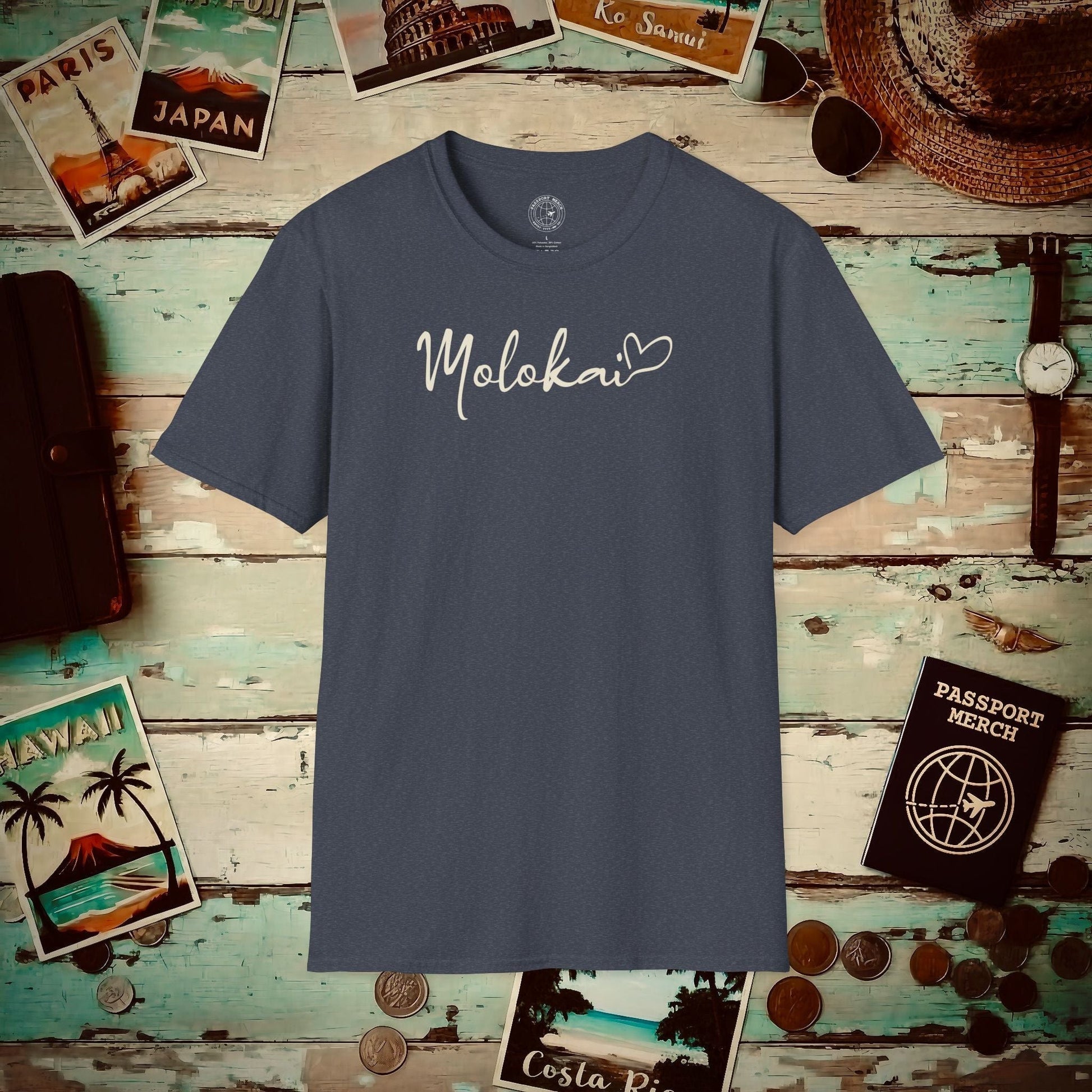 Heart Signature (Islands Edition), Molokai, Hawaii T-Shirt Heather Navy / S