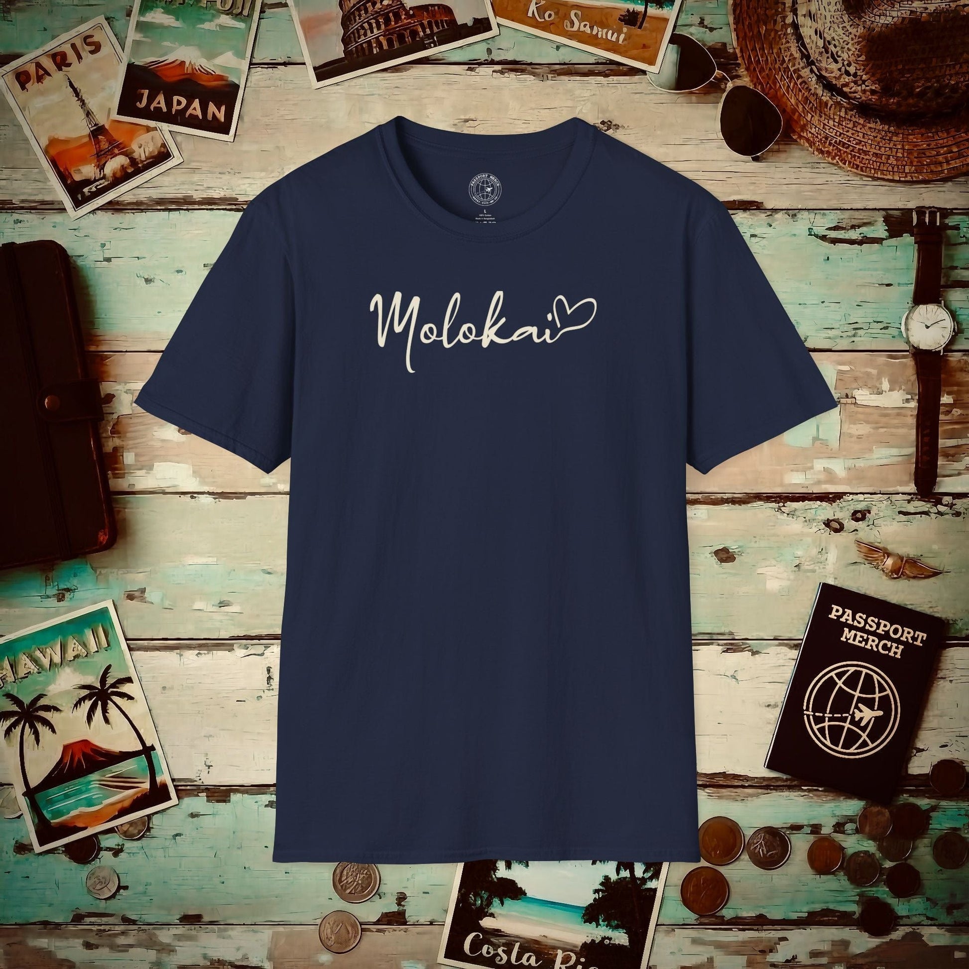 Heart Signature (Islands Edition), Molokai, Hawaii T-Shirt Navy / S