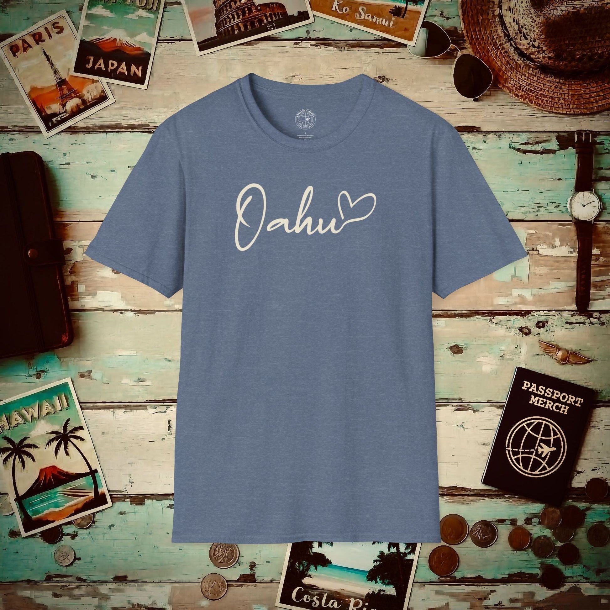 Heart Signature (Islands Edition), Oahu, Hawaii T-Shirt Heather Indigo / S