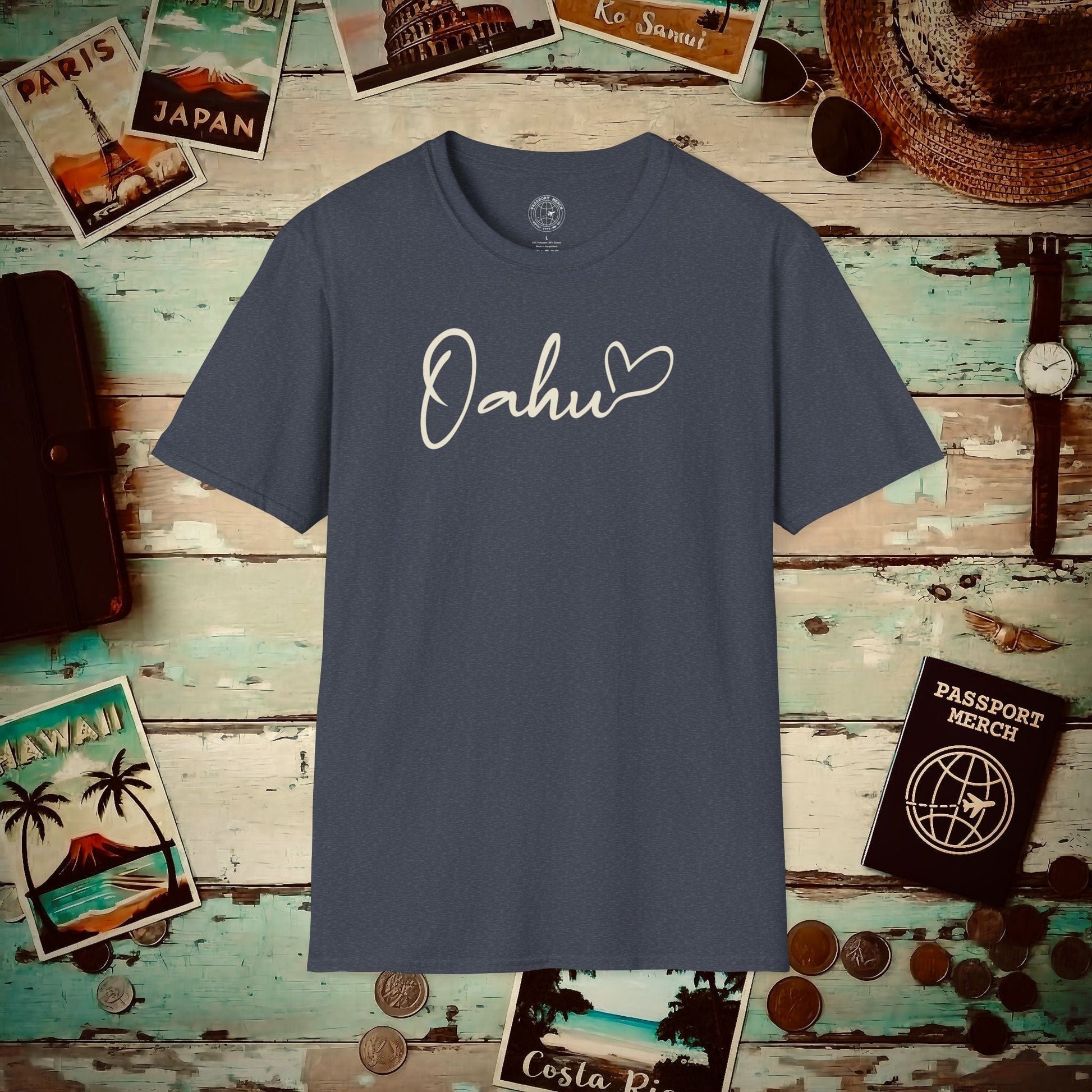 Heart Signature (Islands Edition), Oahu, Hawaii T-Shirt Heather Navy / S