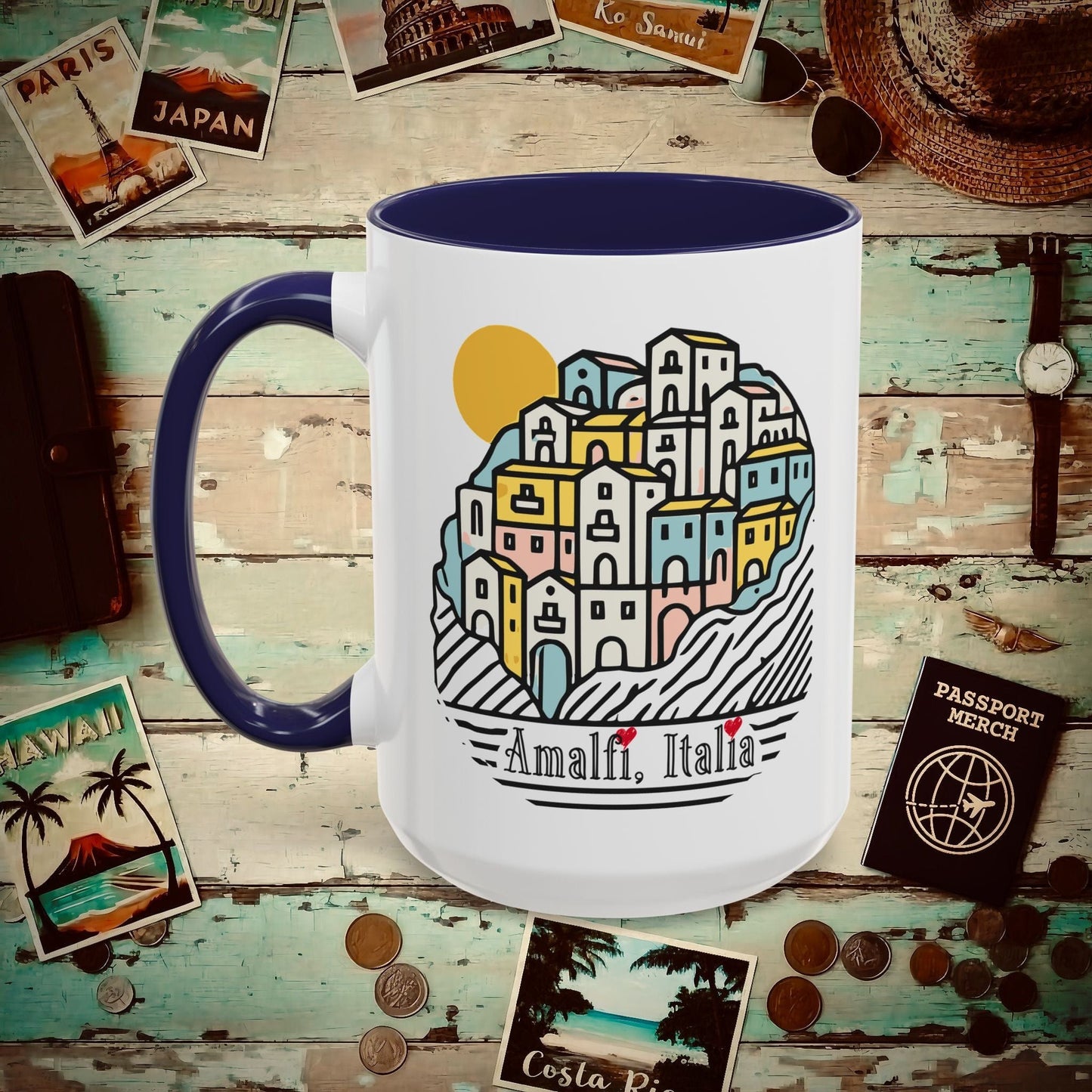 Hearts for Amalfi, Italy 15oz Mug Navy / 15oz
