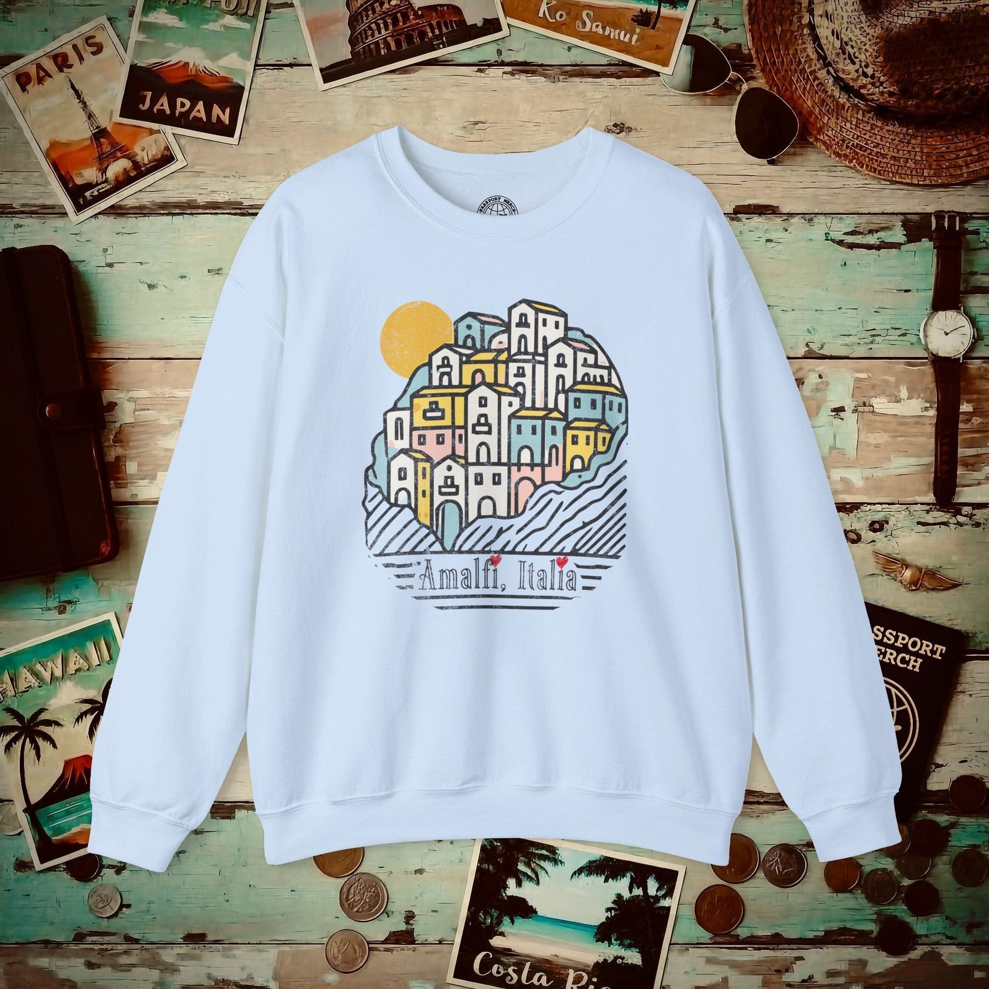 Hearts for Amalfi, Italy Crewneck Light Blue / S
