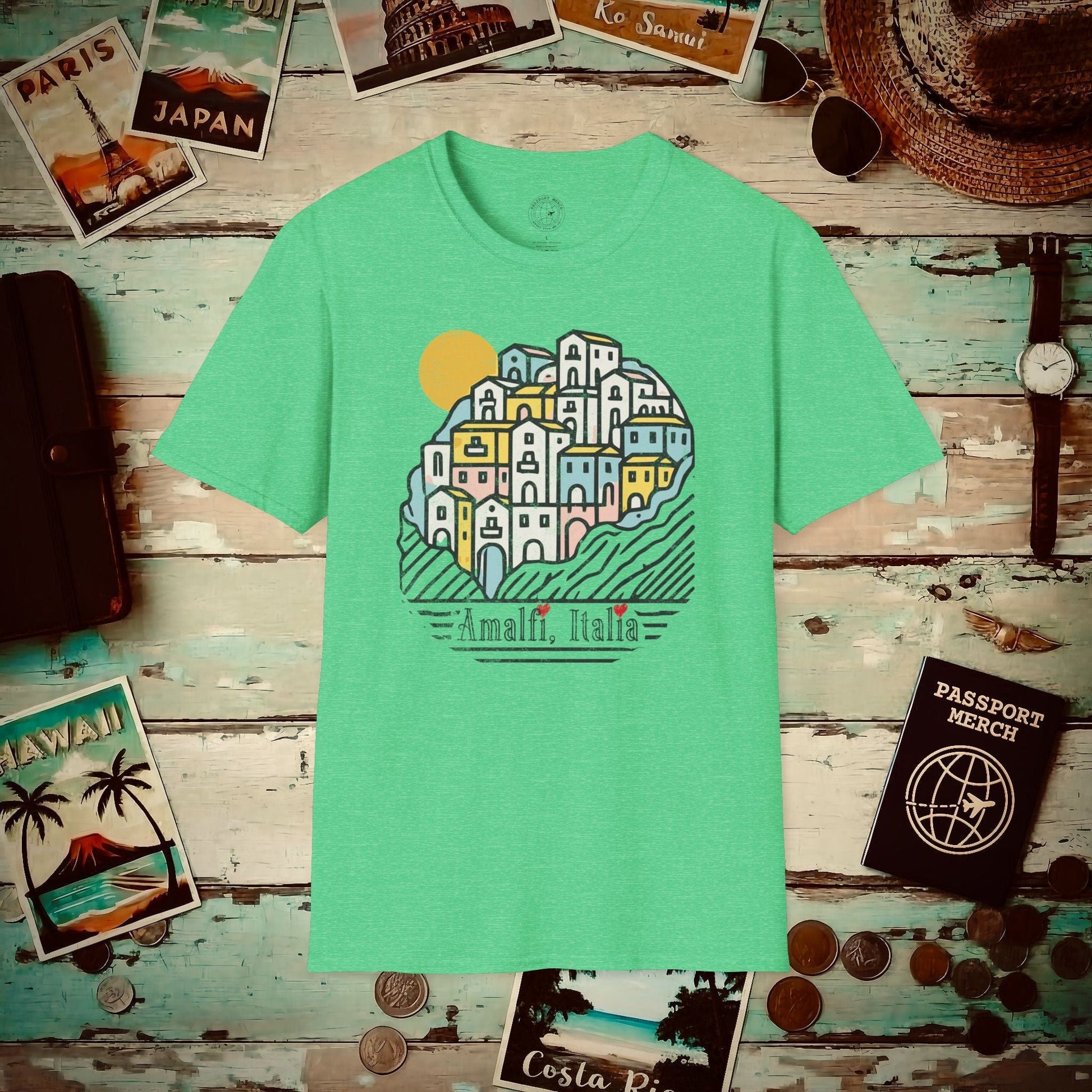 Hearts for Amalfi, Italy T-Shirt Heather Irish Green / S