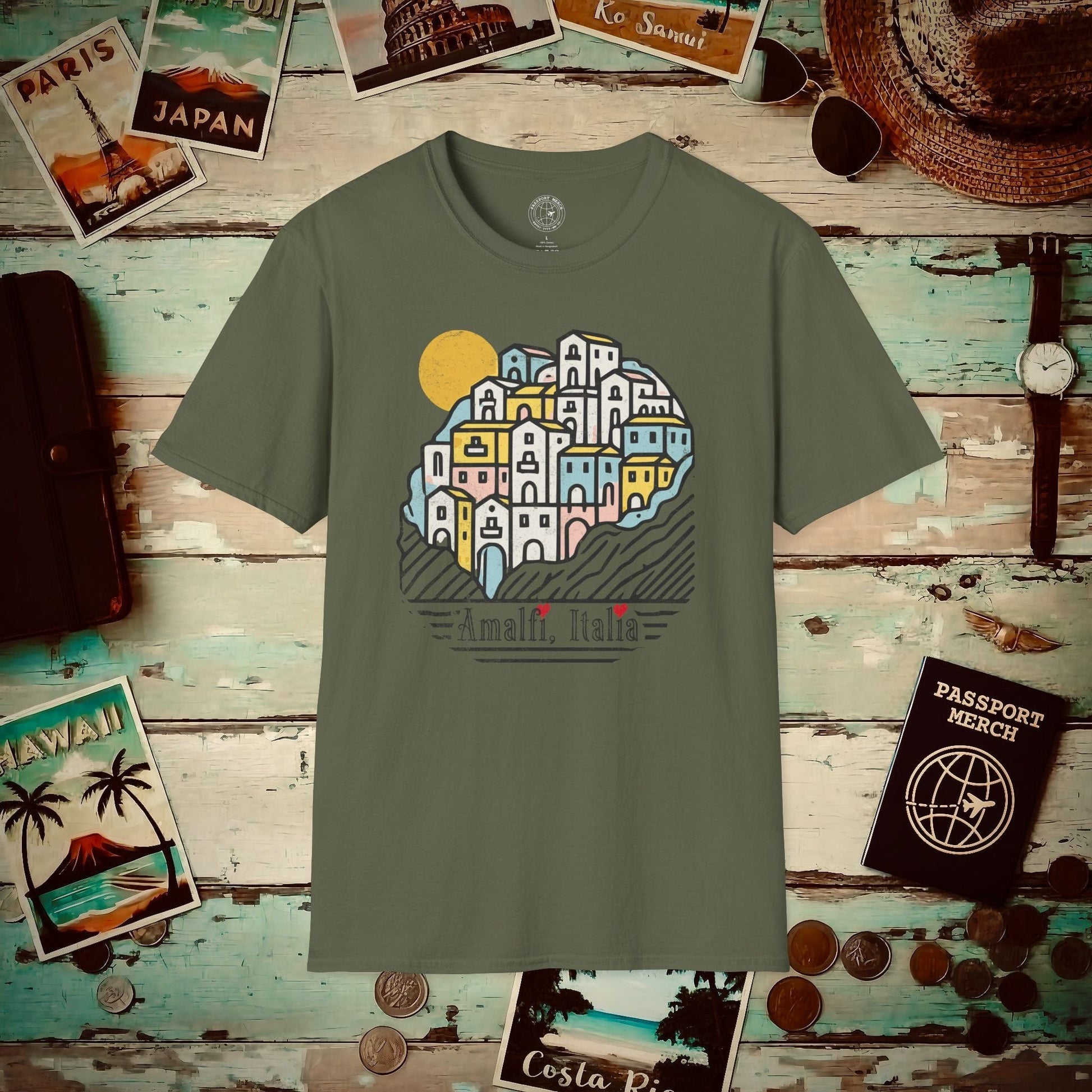 Hearts for Amalfi, Italy T-Shirt Military Green / S