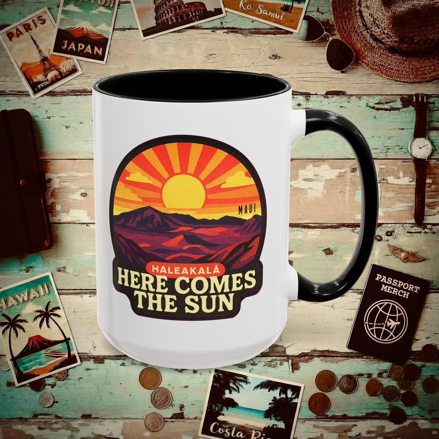 Here Comes the Sun, Haleakala, Maui, Hawaii 15oz Mug Black / 15oz
