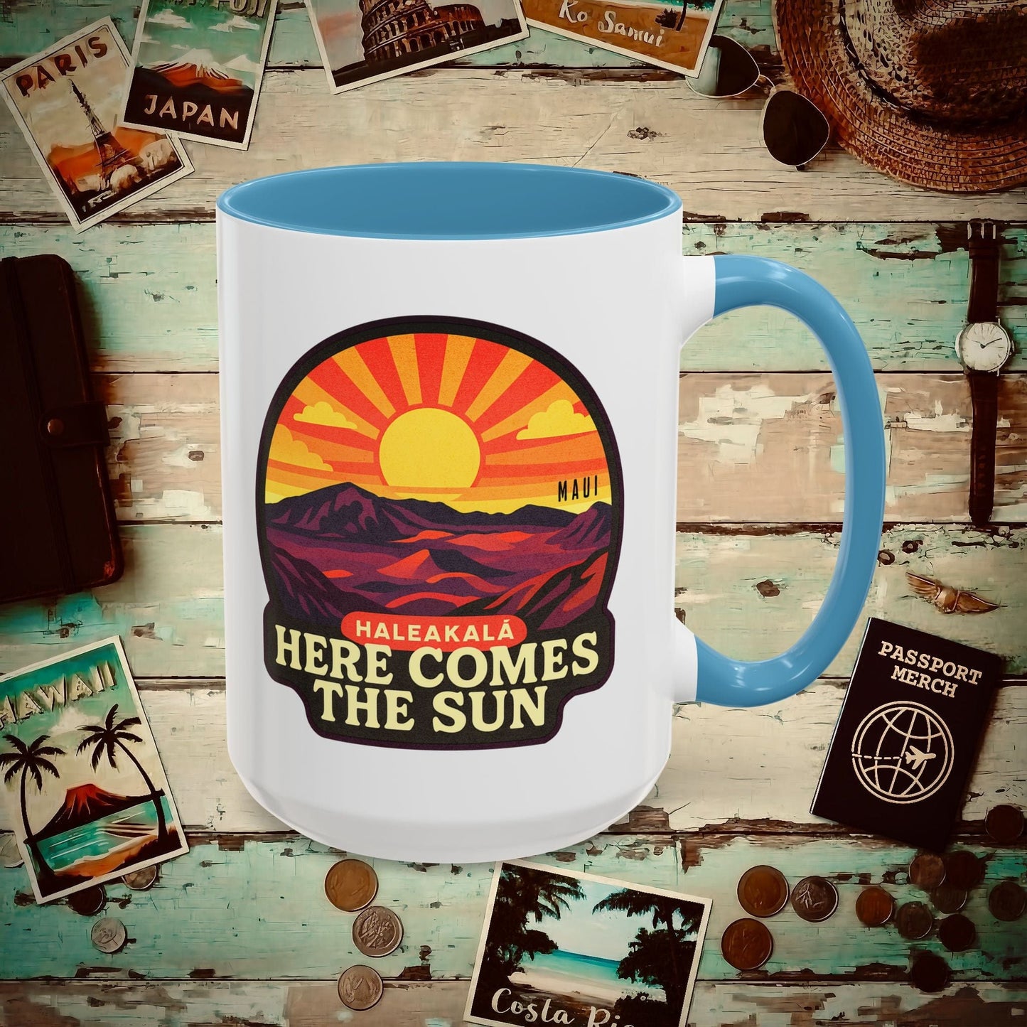 Here Comes the Sun, Haleakala, Maui, Hawaii 15oz Mug Light Blue / 15oz