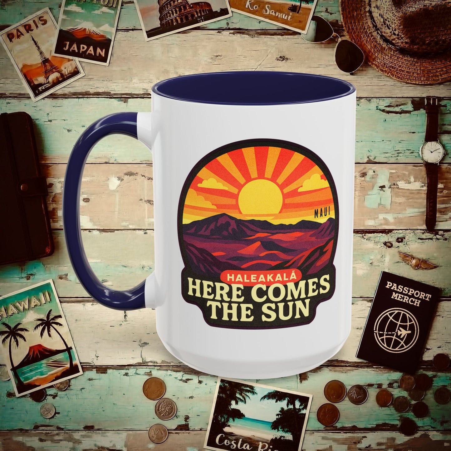 Here Comes the Sun, Haleakala, Maui, Hawaii 15oz Mug Navy / 15oz