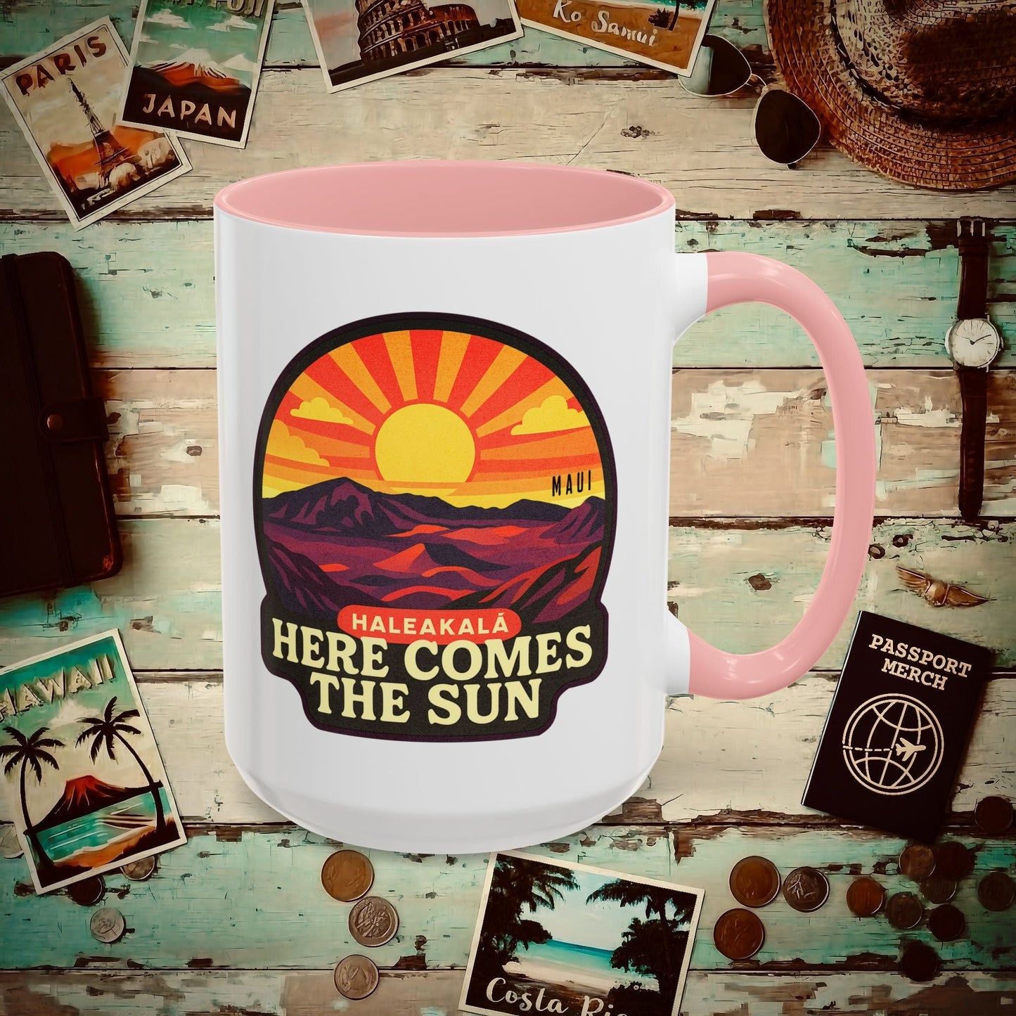 Here Comes the Sun, Haleakala, Maui, Hawaii 15oz Mug Pink / 15oz