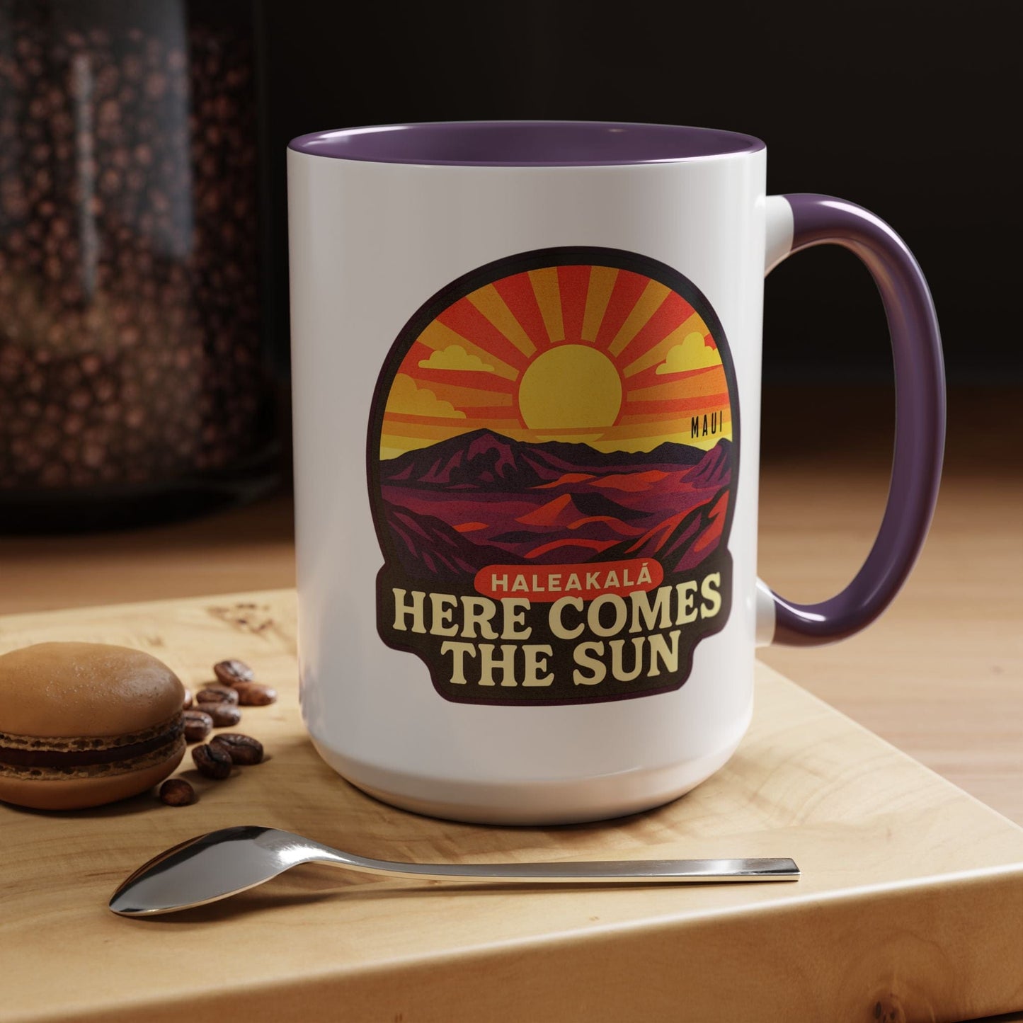 Here Comes the Sun, Haleakala, Maui, Hawaii 15oz Mug Purple / 15oz