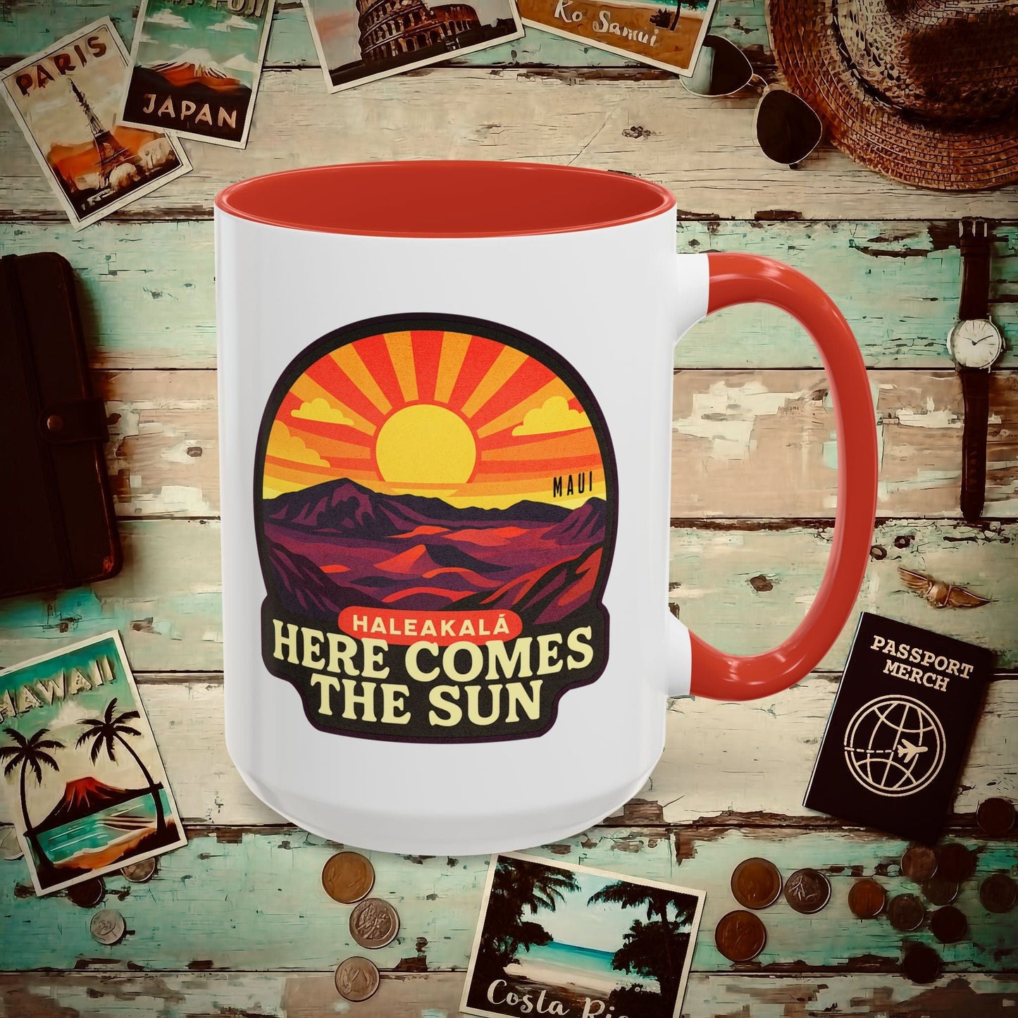 Here Comes the Sun, Haleakala, Maui, Hawaii 15oz Mug Red / 15oz