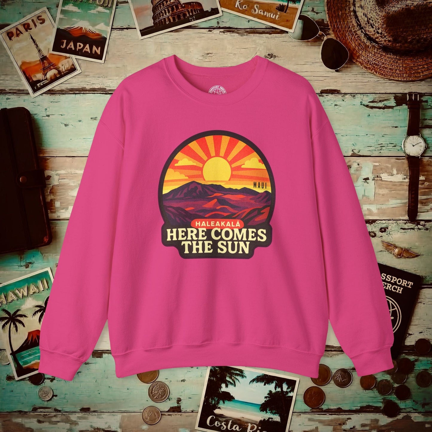 Here Comes the Sun, Haleakala, Maui, Hawaii Crewneck Heliconia / S